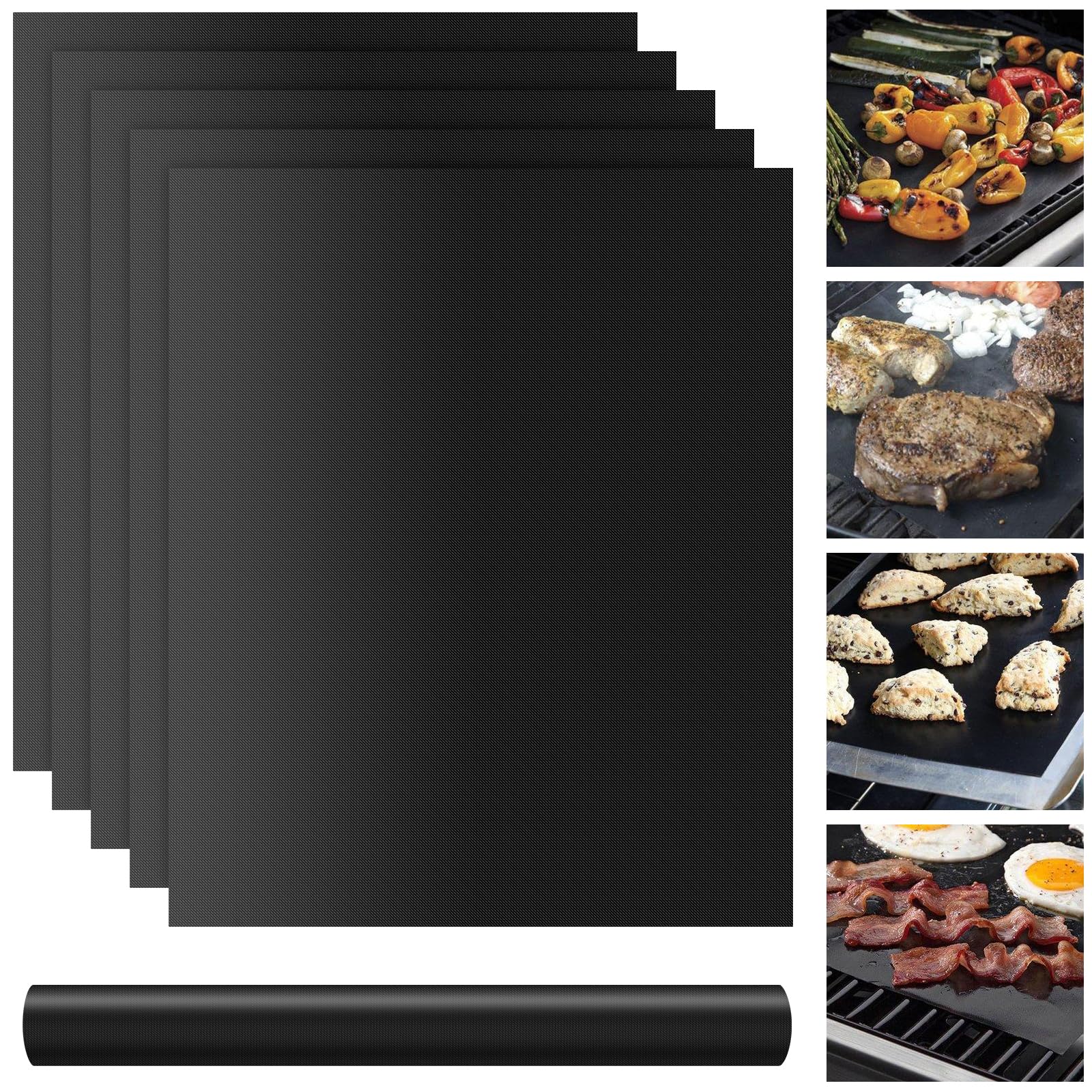 Lot De 5 Tapis De Barbecue Réutilisables - 40x33 Cm, Antiadhésif Résistant à 260°C, Pour Gaz, Charbon - 13