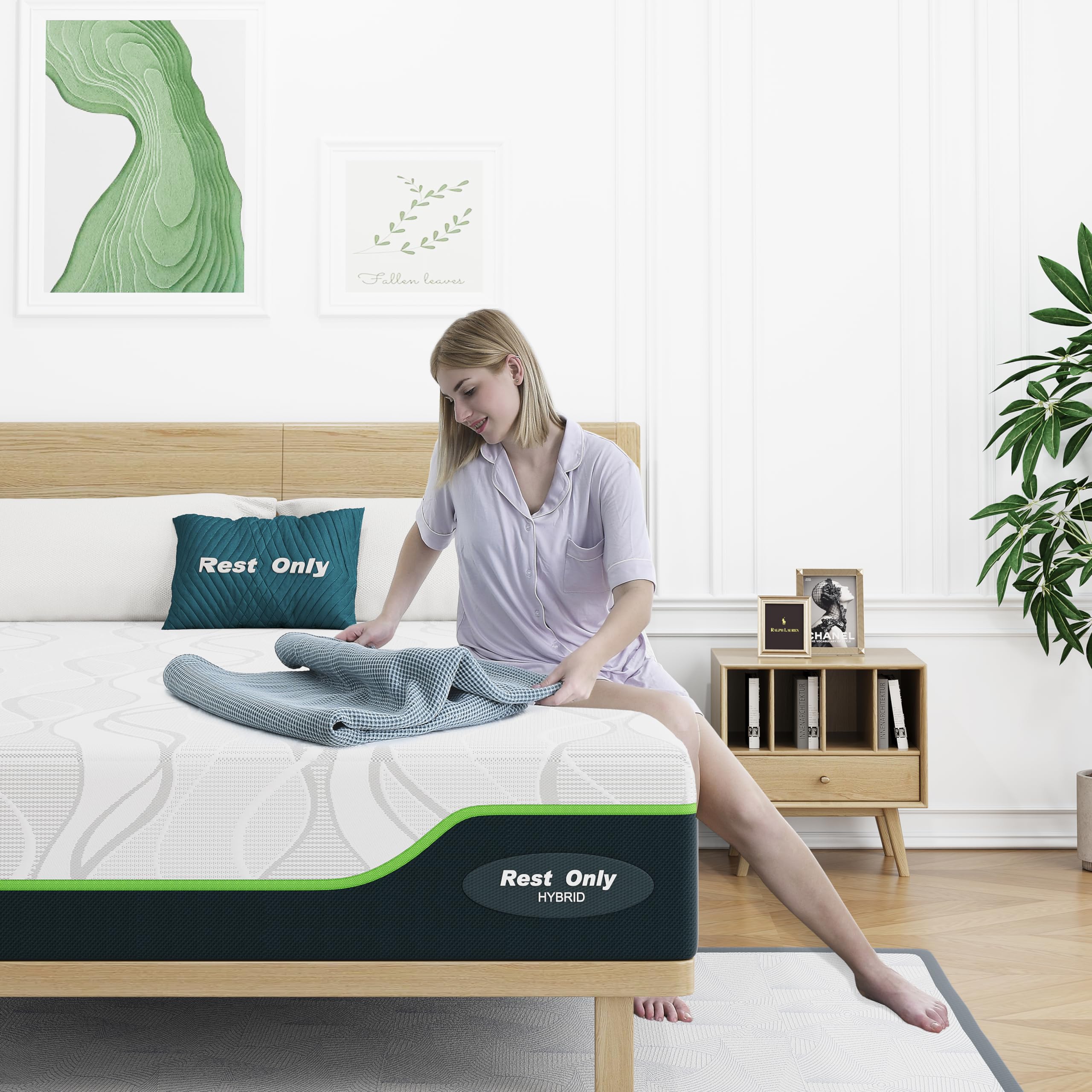 Rest Only Queen Mattress for Pressure Relief, 14 Inches Cooling Gel Memory Foam Hybrid Mattress, Queen Mattress in a Box with Individual Pocket Spring for Motion Isolation, Medium Firm