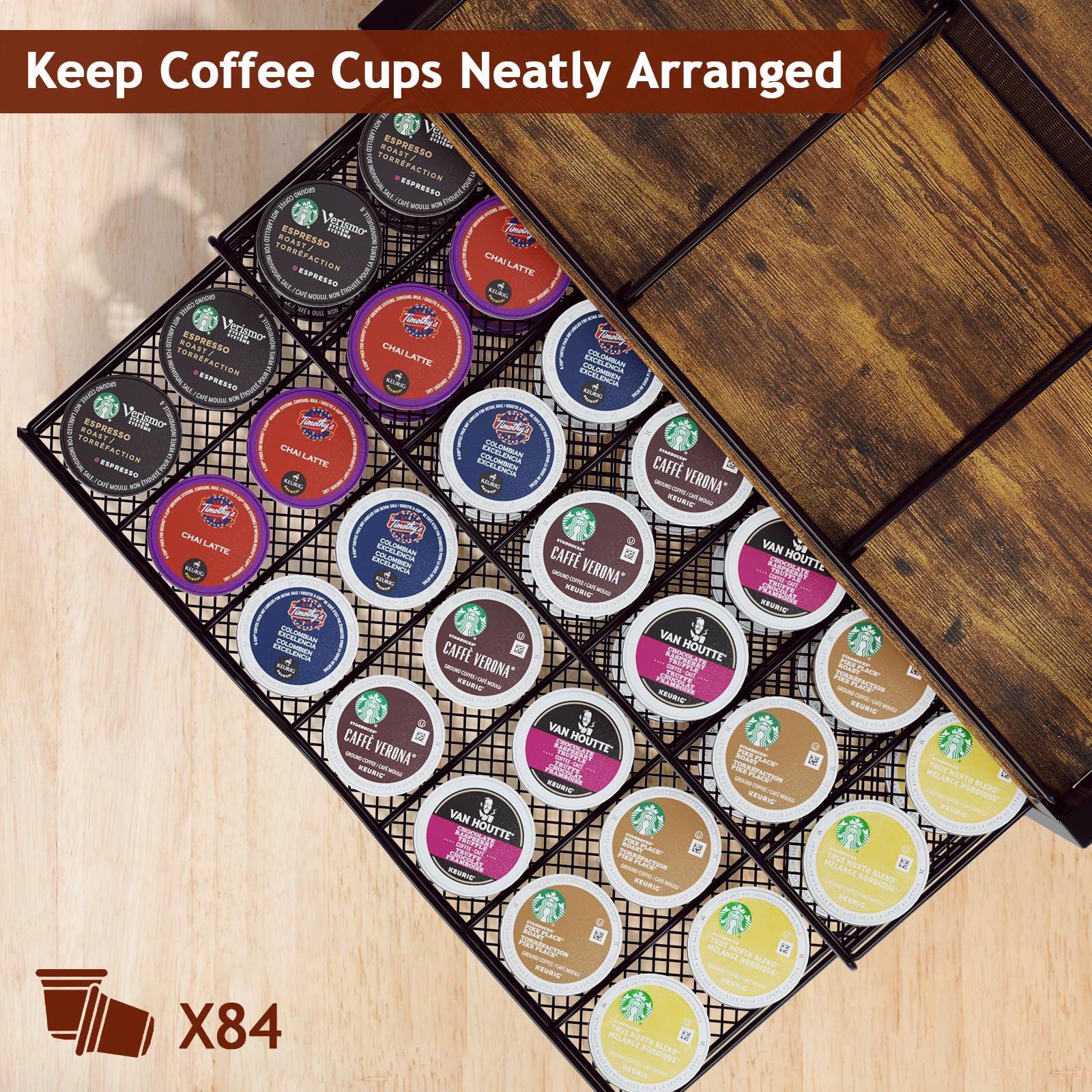 BBLIKE Organizer per bar da caffè, stazione per il piano di lavoro, in metallo e legno, cestino portaoggetti per capsule di caffè, sciroppo, tazze, bacchette, spezie di caffè, organizer per tè