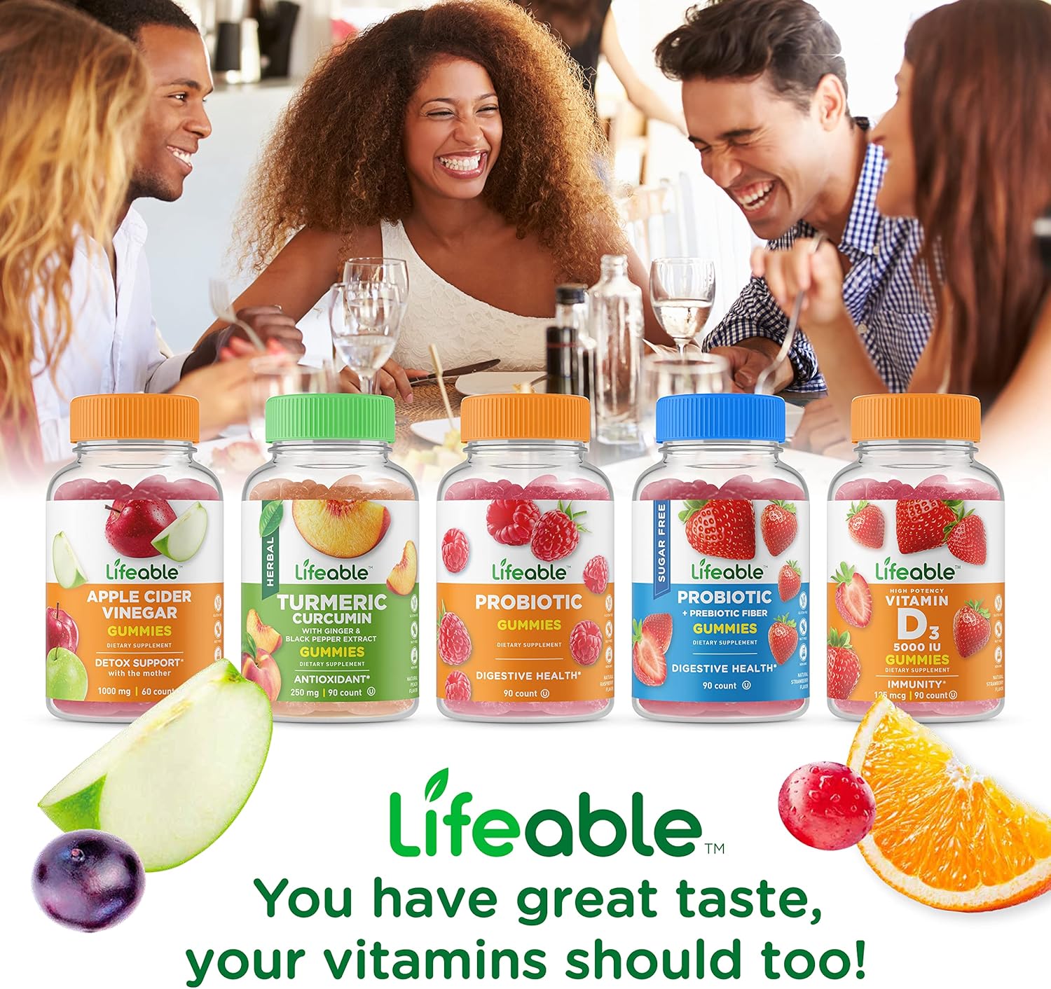 Lifeable Sugar Free Prebiotic Fiber + Vitamin D 5000 IU, Gummies Bundle - Great Tasting, Vitamin Supplement, Gluten Free, GMO Free, Chewable Gummy