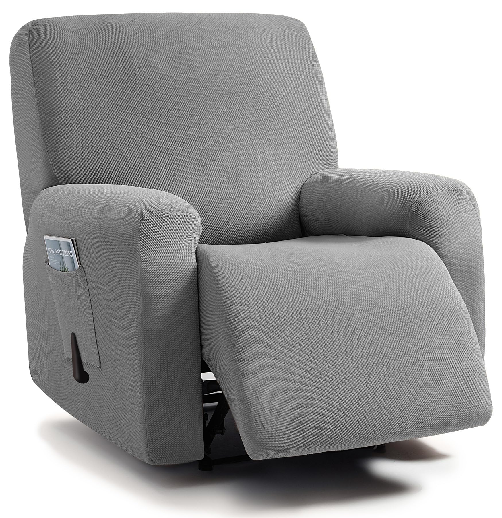 ULTICOR Jacquard Design, 4-Piece, 1 Seat Recliner Cover, Reclining Chair Covers for 1 Cushion Reclining Sofa, Single Seat Recliner Couch Cover, Washable (Light Grey, Recliner Cover)