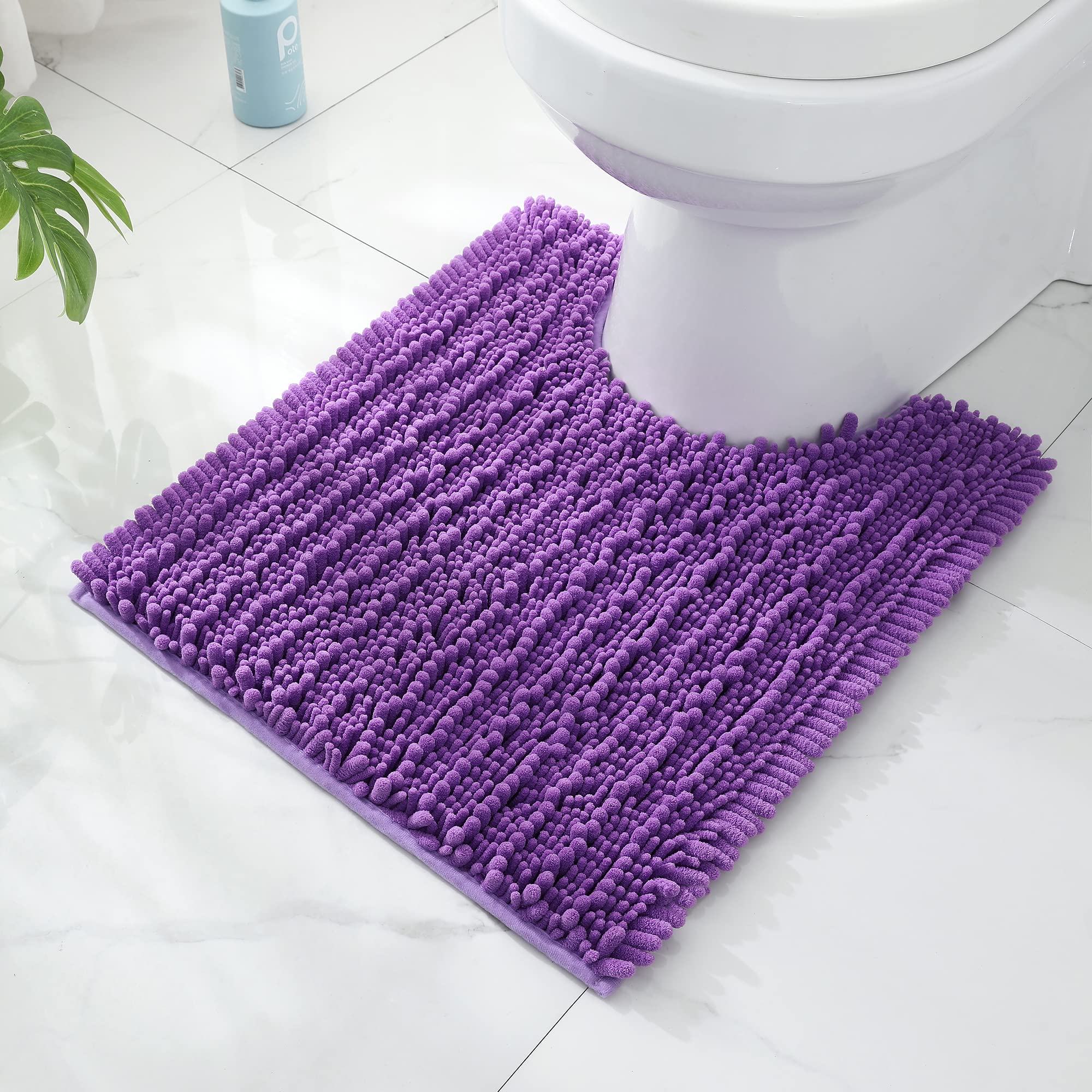 FLOLEOPA Luxury Toilet Rug, U-Shaped Shaggy Contour Mat for Bathroom, Super Absorbent Water, Non-Slip, Machine Washable, 24 X 20 Inches, Lavender