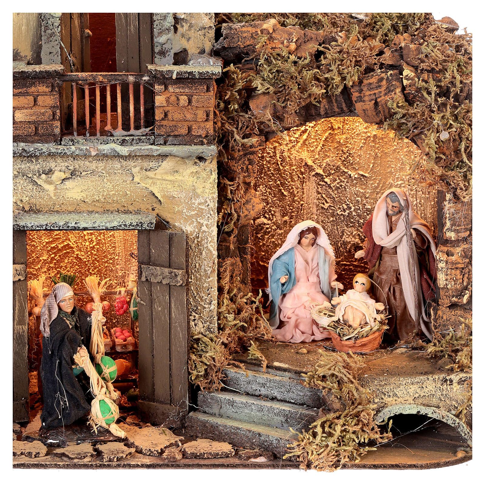 Holyart Tenement Nativity Stalls 25x30x25 Neapolitan Nativity Scene h. 8 cm, with figurinesDepth: 25 cm|Statues Height: 8 cm|Width: 29 cm|Height: 27 cm