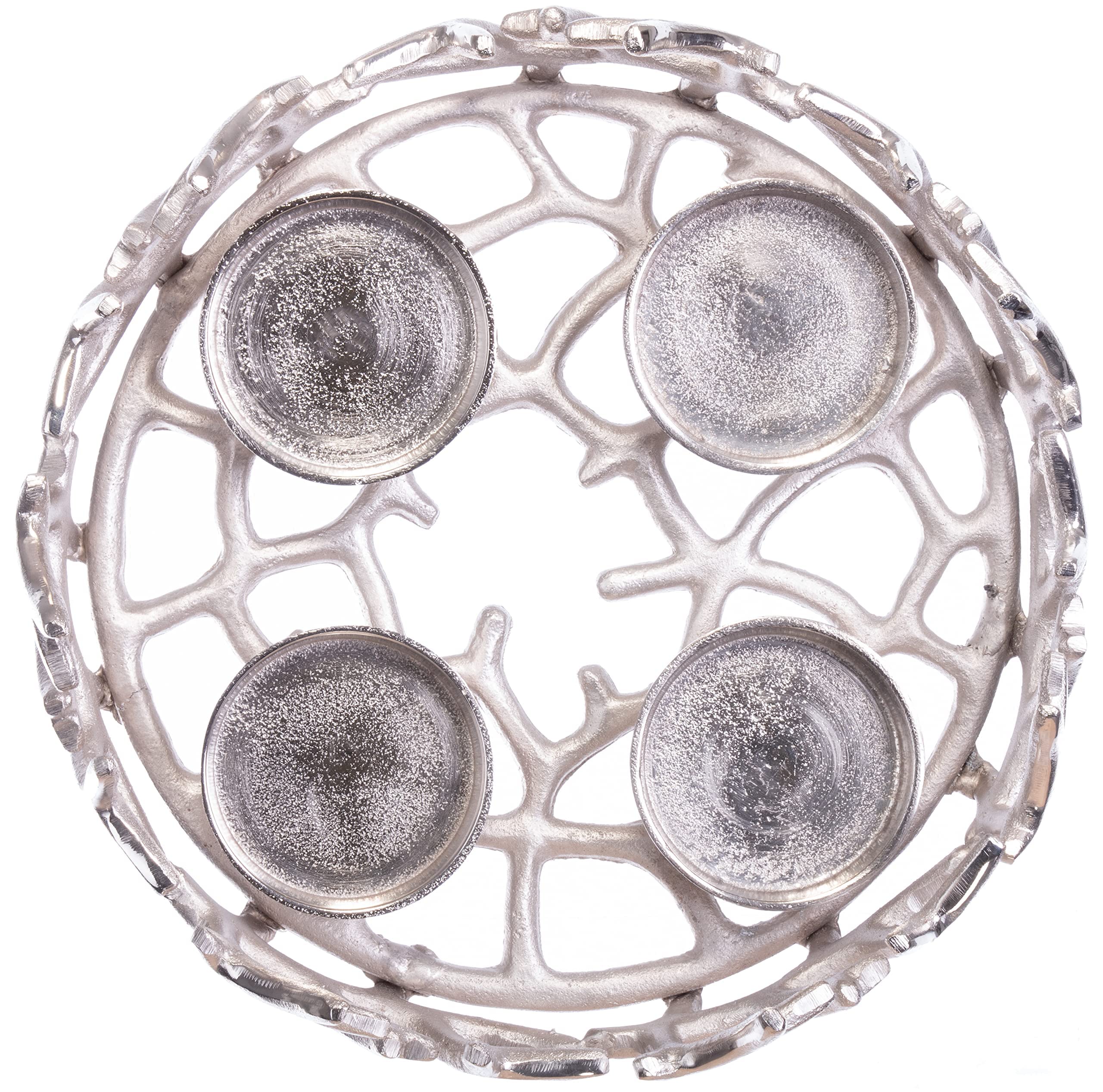 Brandsseller Adventskranz Silber Ø 28 cm – Stilvoller Kerzenhalter für 4 Kerzen - Moderner Weihnachtskranz aus Aluminium mit stilisierten Ästen, Elegante Tischdeko