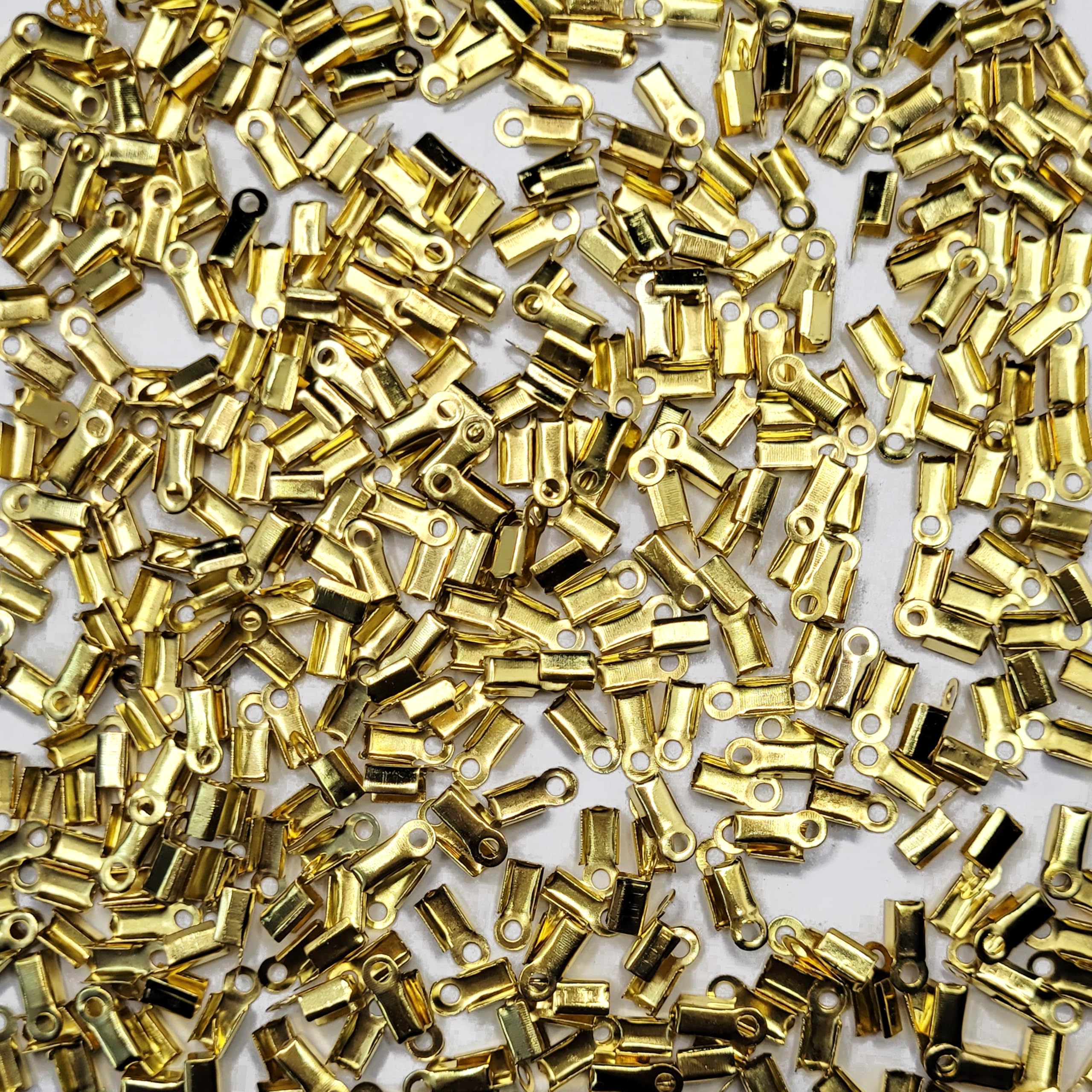 INDIKONB Fold-Over Crimp Cord Ends | Golden Ribbon Clasp Tips & End Clamps for DIY Jewelry Making | Connector Components Pack of 100-image-43