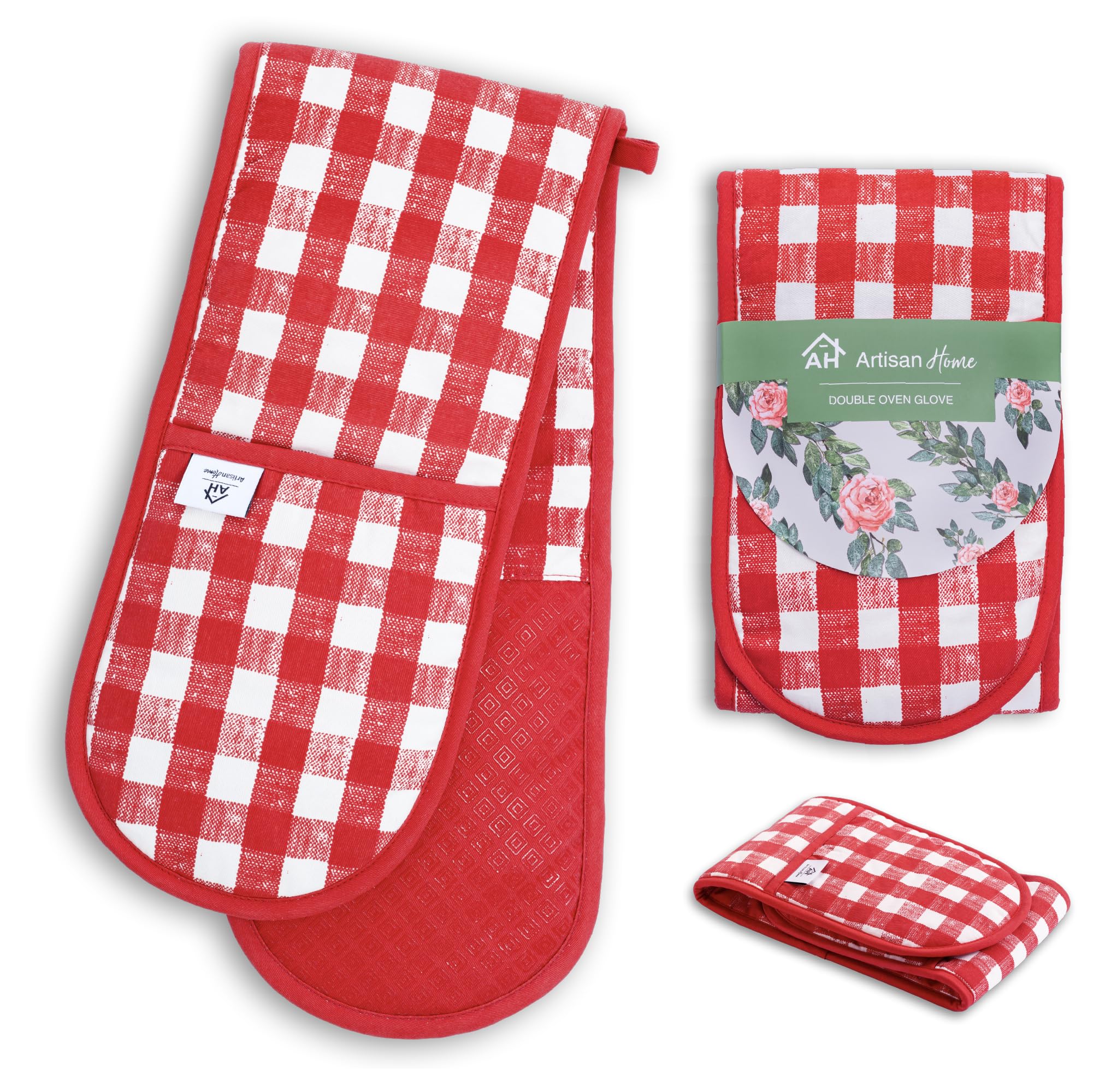 Black Double Oven Gloves Heat Resistant Silicone Oven Mitts Pair | Non-Slip Silicone Oven Gloves Double Oven Mitt | Machine Washable Thick Potholders Home & Kitchen Accessories. — view 9
