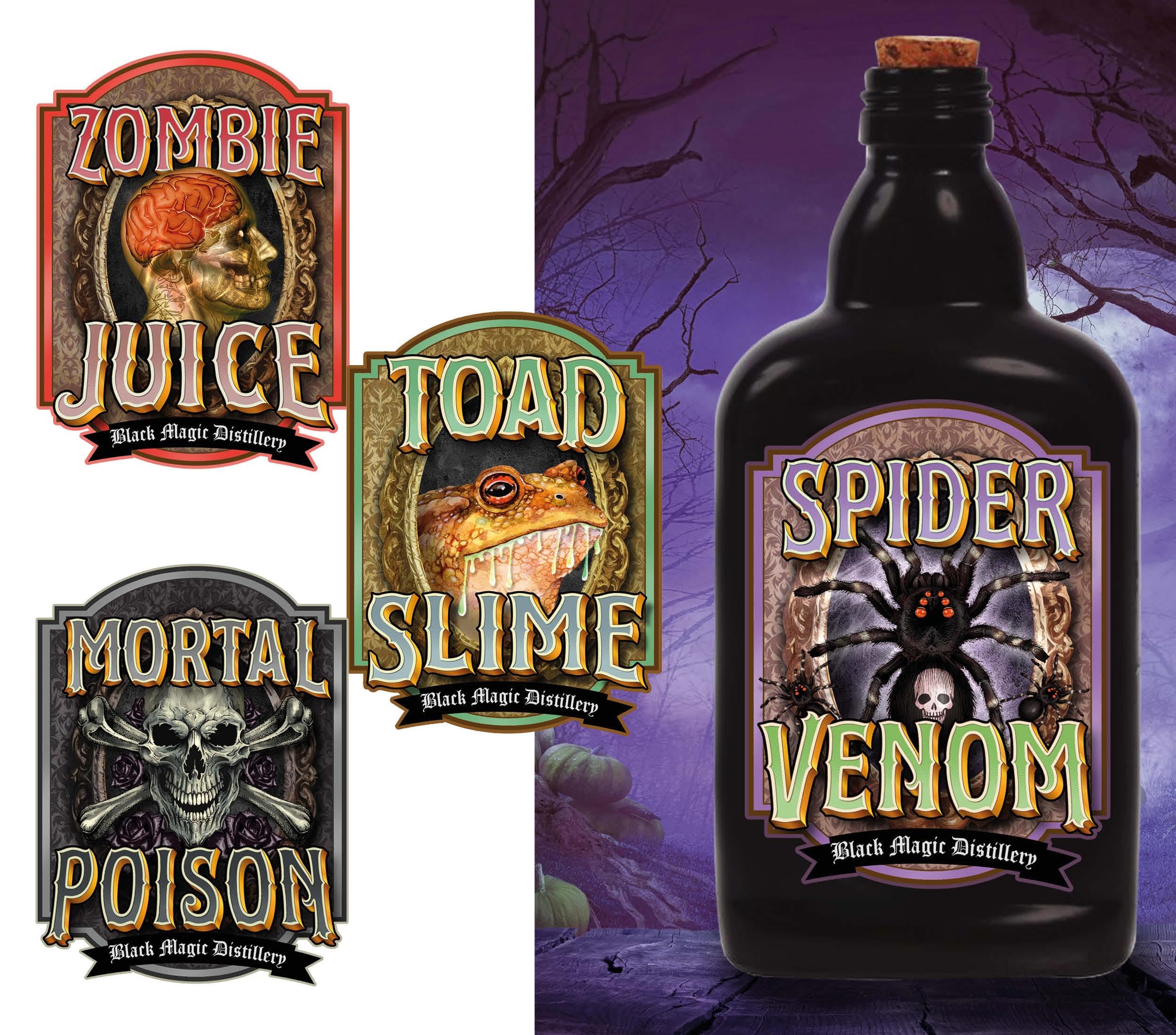 FIESTAS GUIRCA | Assorted Poison Labels (9x11 cm) - Scary Decoration Stickers for Halloween and Fancy Dress Parties - Terrifying Props for Celebrations and Events - Multicoloured