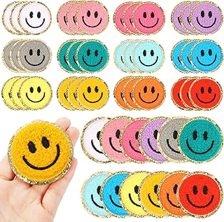 48 Pieces Smile Face Patch Cute Happy Face Patch Iron on Patch for Clothing Dress Jackets Jeans Hats Backpacks DIY Decorations (Bright Style)