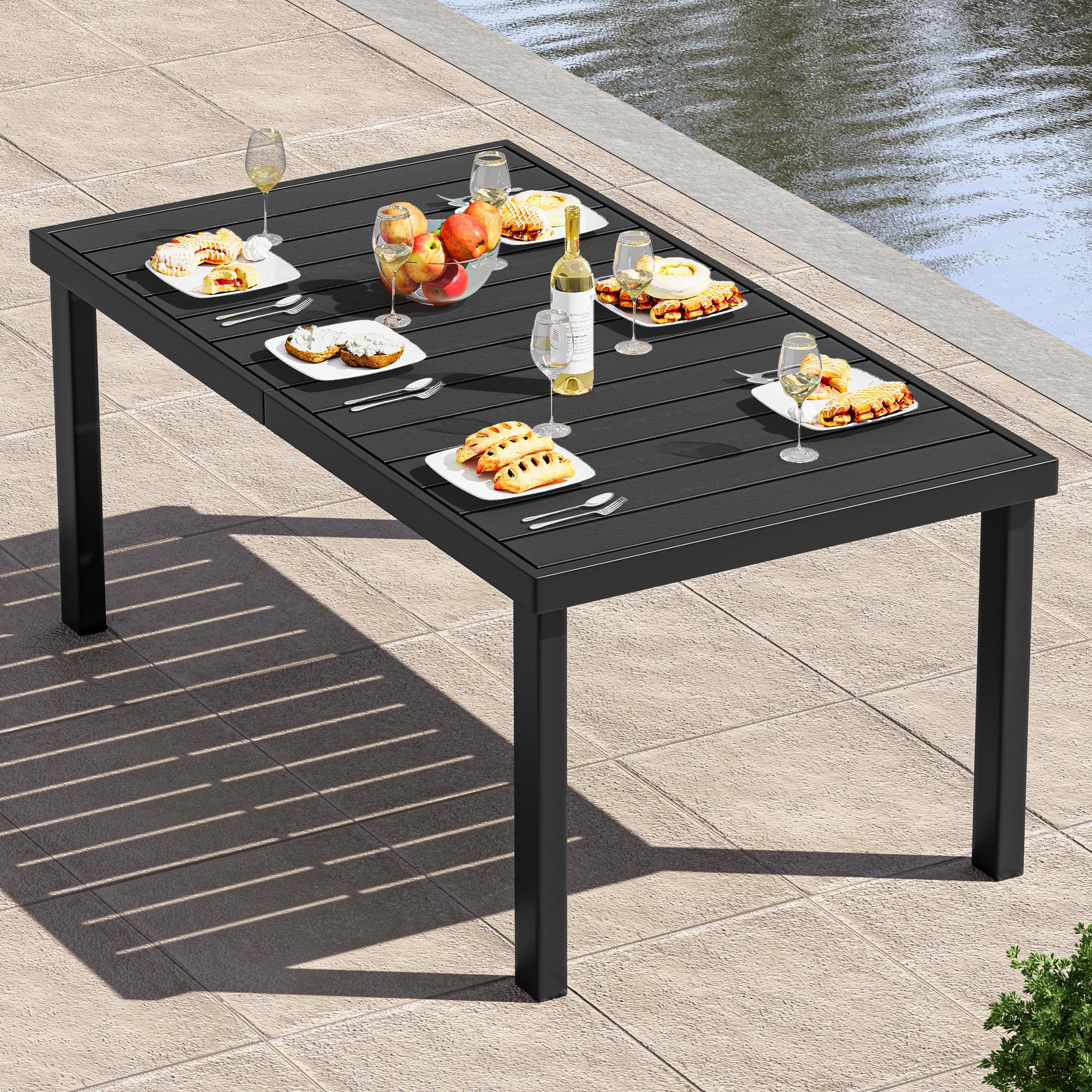 YITAHOME Gartentisch, 140x90cm Terrassentisch mit WPC-Holztischplatte und Aluminiumrahmen, wetterfest, quadratischer Outdoor-Terrassentisch mit E-Beschichtung, Outdoor-Esstisch für Garten, Schwarz