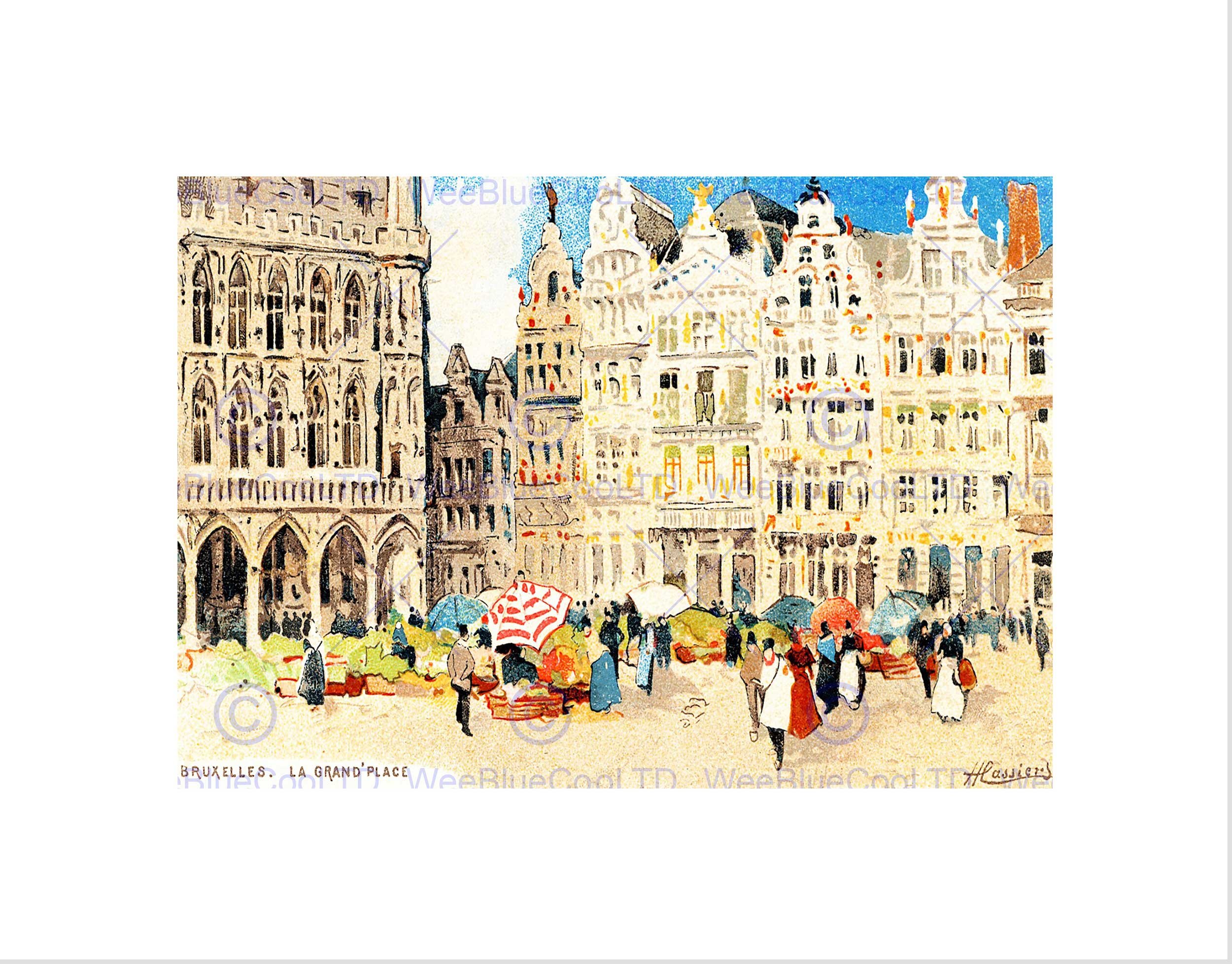 Wee Blue Coo POSTCARD LA GRAND PLACE BRUSSELS HENRI CASSIERS BELGIUM FRAMED PRINT B12X10867