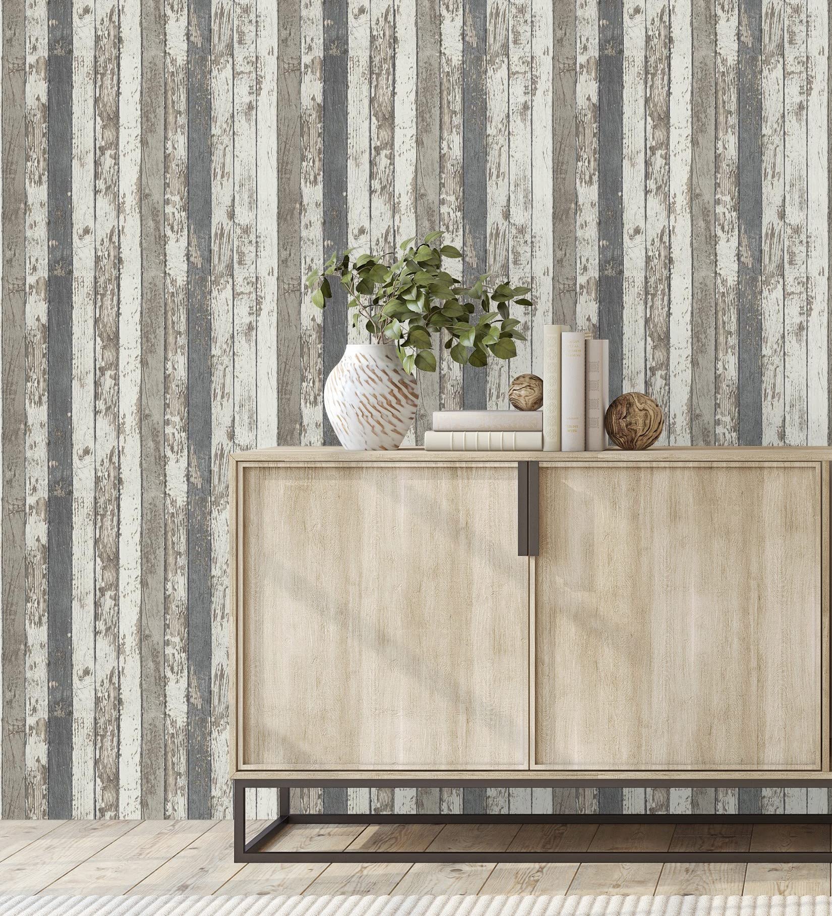 GAULAN 453896 - Vlies-Vinyltapete, Strapazierfähig, Abwaschbar. Beige Holzlatteffekt-Tapete für Wohnzimmer Küche Bad Esszimmer - Rolle 10 m x 0,53 m