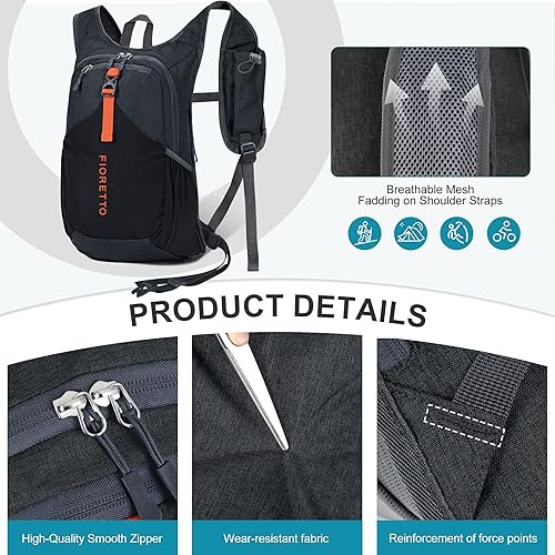 Miniatura 34 de FIORETTO Mochila de senderismo de 15L para mujeres y hombres, mochila mini plegable, ligera, pequeña mochila de día para camping, viaje, al aire