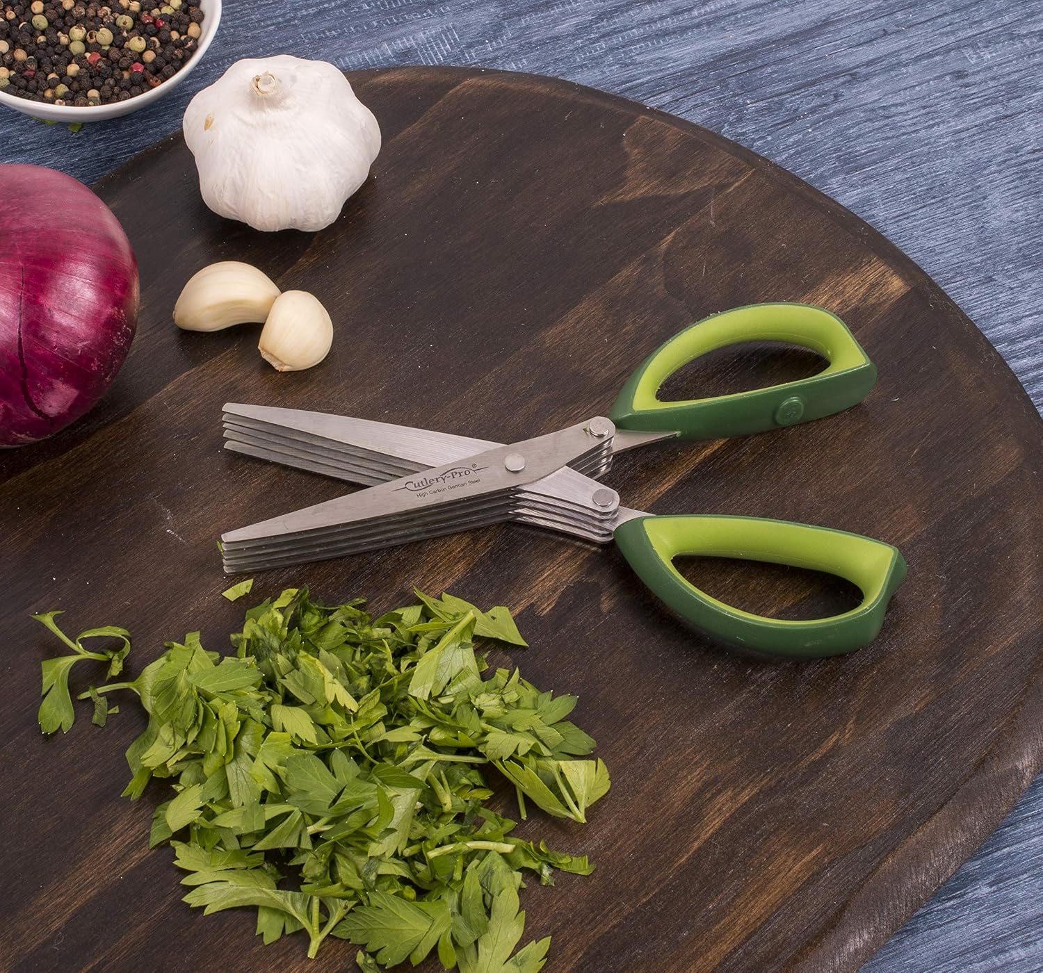 Tijeras De Cocina De 5 Cuchillas En Acero Inoxidable - Para Cortar Hierbas, Verduras Y Más, Incluye Funda Y Cepillo