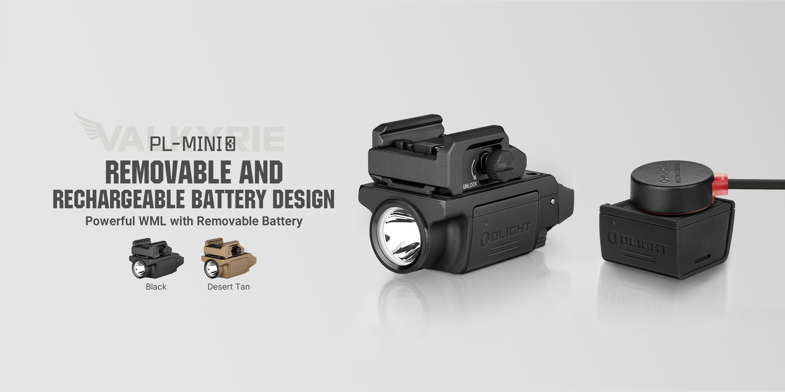 Image of OLIGHT PL-Mini 3 Valkyrie 600 Lumens Compact Tactical Picatinny /GL /Hellcat Rail-Mounted Weaponlight with Two Included Rechargeable and Removable Battery, Pistol Light with Strobe Mode (Black)