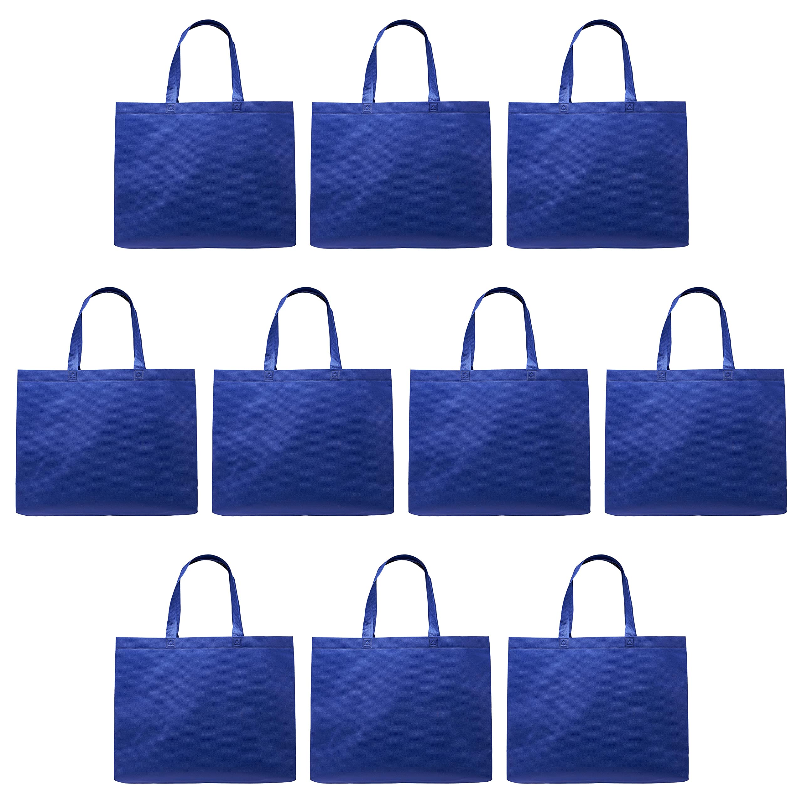 DISCOUNT PROMOS Jumbo Sized Tote Bags Set of 10, Bulk Pack - Reusable Grocery Bags, Shopping Bags, Promotional Item Totes for Women - Blue Blank - Blue 10 tote bags