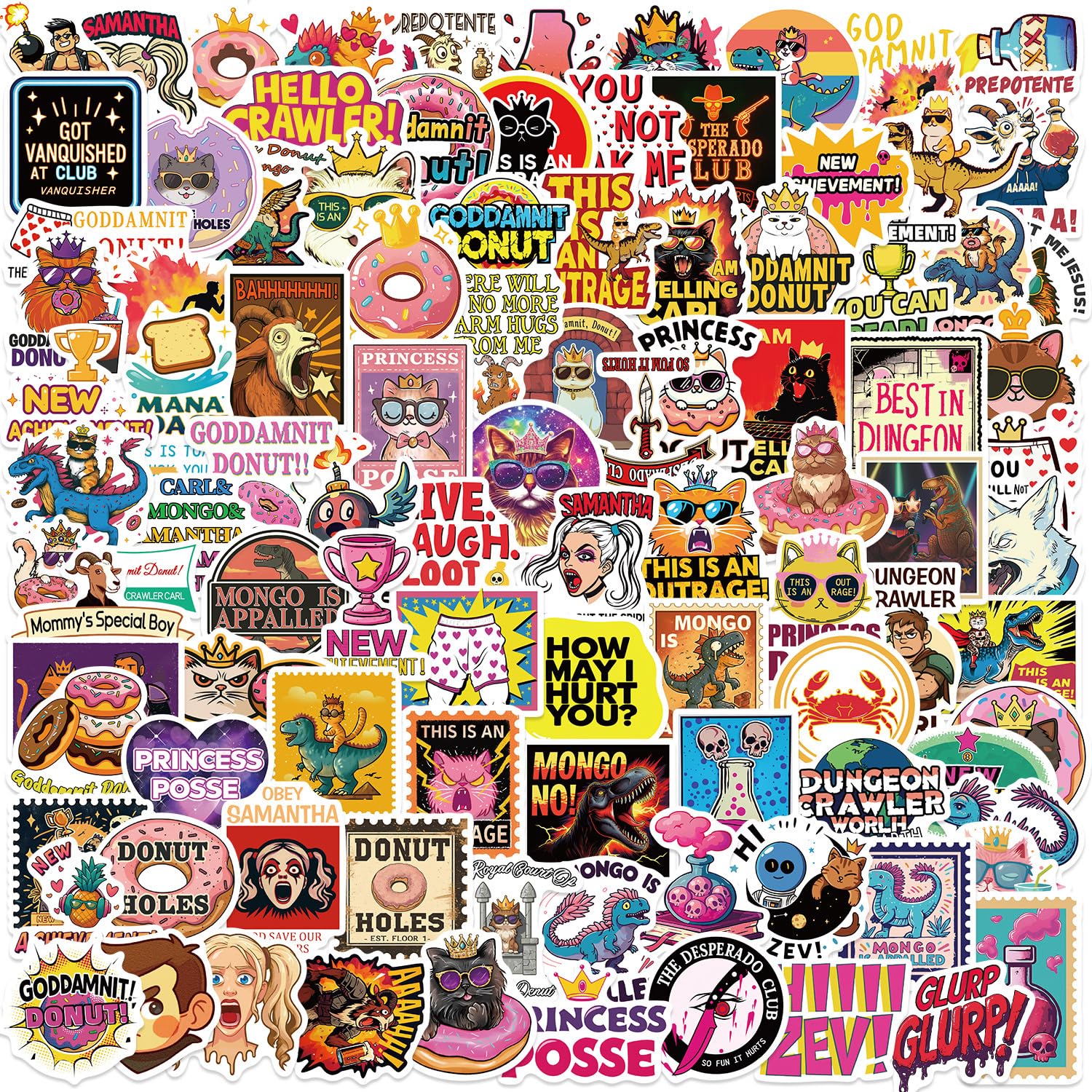 Lylsdsb Quirky 100Pcs Stickers Funky Vinyl Decals For Laptops Skateboards Luggage Helmets Bikes And Phones Fans Lovers And Edgy Vibe Enthusiasts
