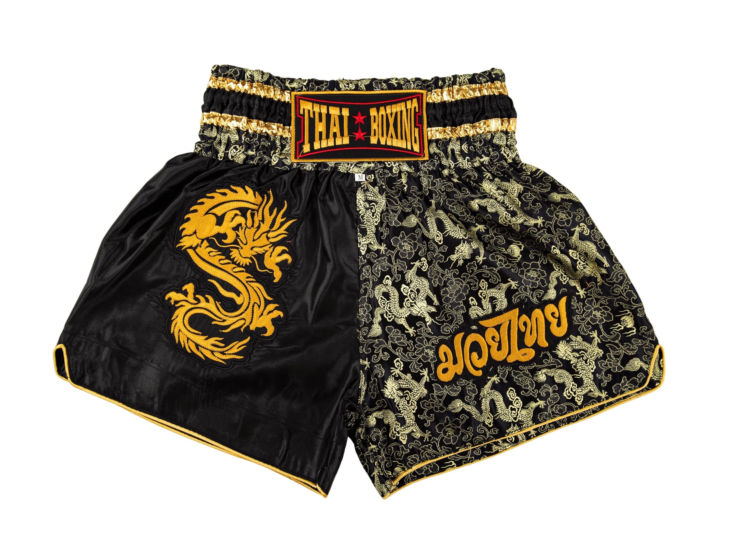 Pantalones Cortos de Muay Thai para Hombres y Mujeres, Corte Ajustado, Shorts de Boxeo MMA para Entrenamiento, Ropa de Kickboxing (FR/ES, Letras, L, Regular, Regular, Dragón Negro)
