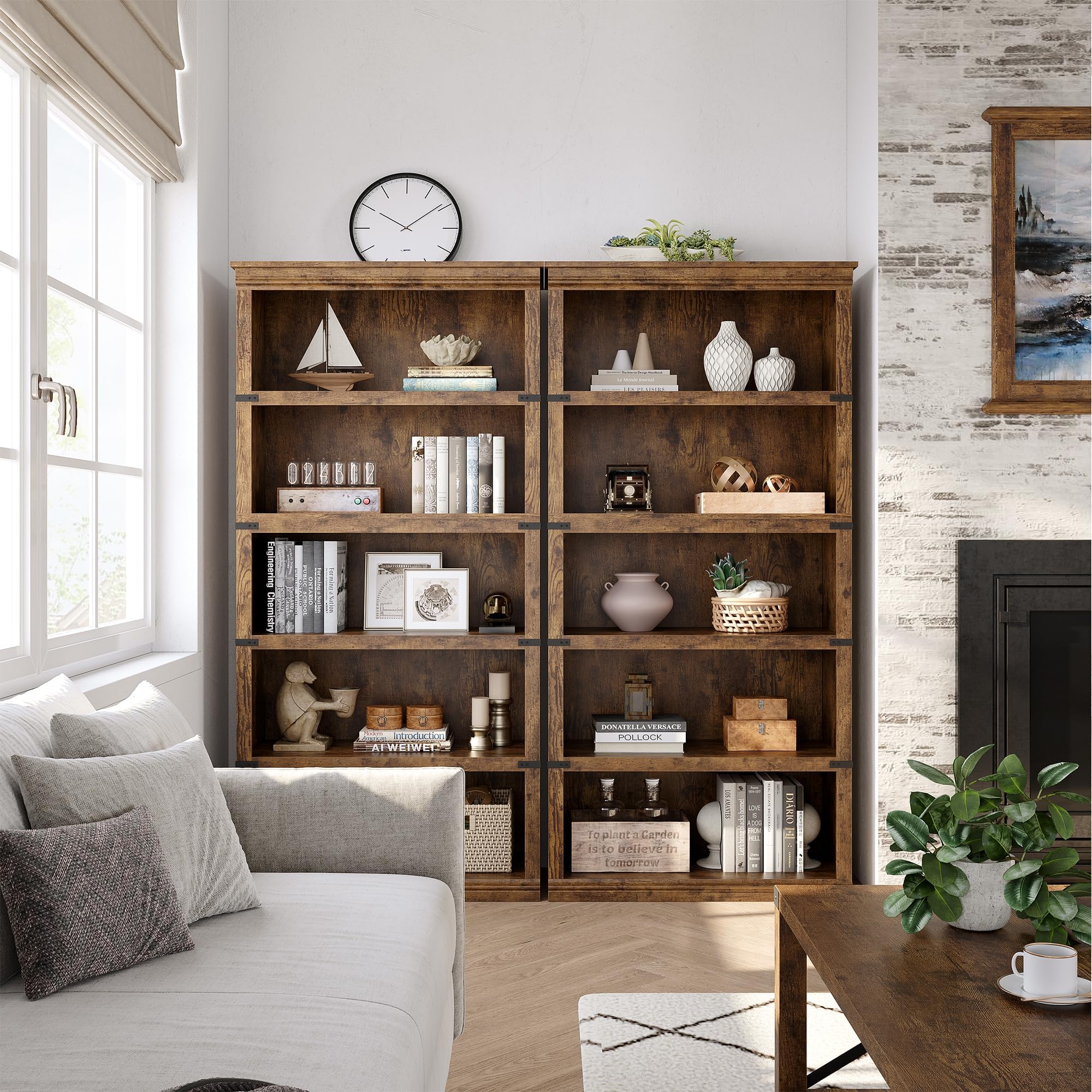 Zstar Dunkle Eiche Retro-Stil Bücherregal - Modernes Freistehendes Display-Speicherregal, 32'' Breites Freistehendes Holzregal, Offenes Fach, Wohnkultur Möbel Für Büro Und Bibliothek, Retro-Farbe