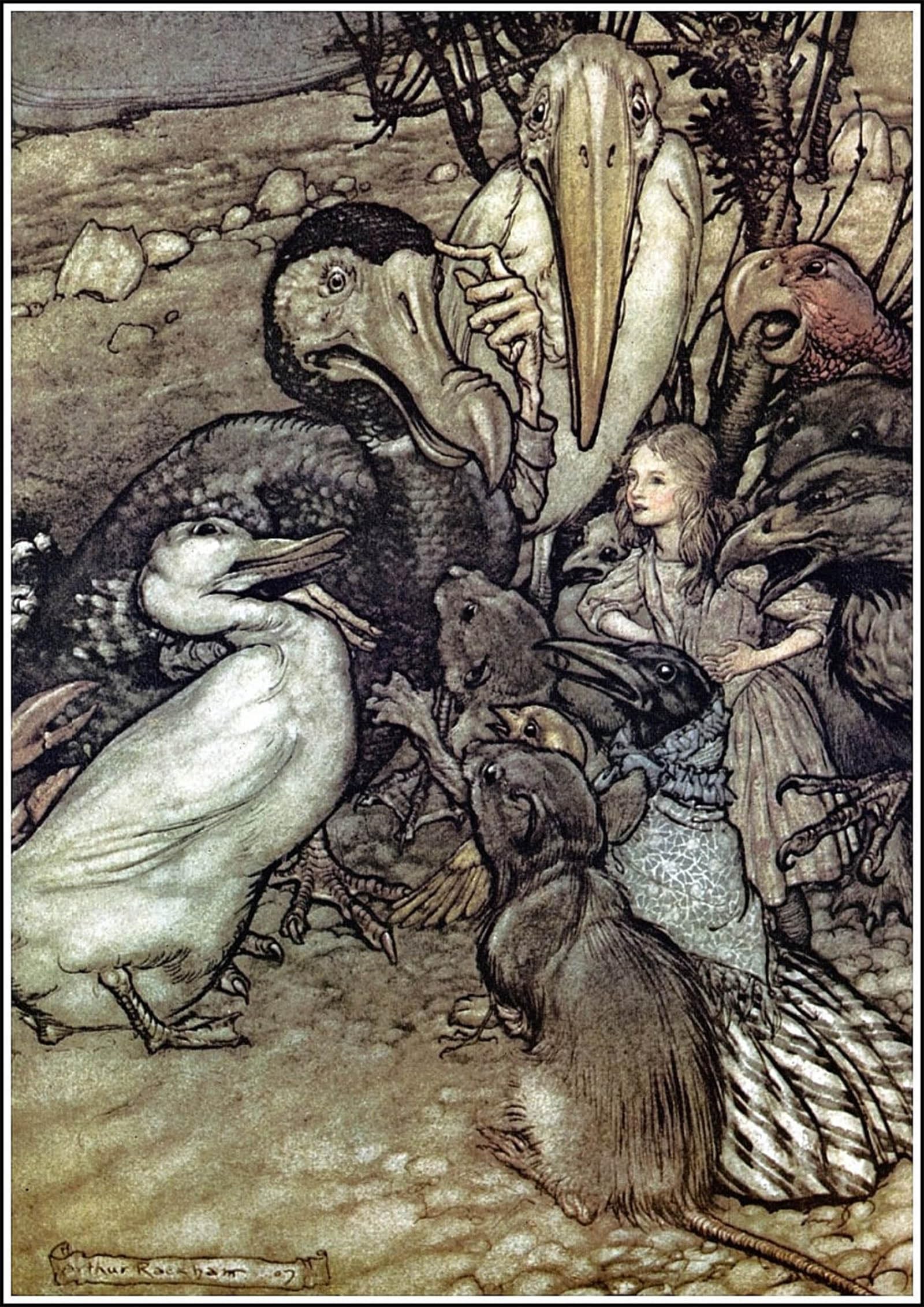 ARTXLXXBN Famous Print Painting Colorful Art Print Alices Adventures in WonderlandThey Began Crowded Round It Panting and Asking by Arthur Rackham Canvas Art Decorations for Home Decor 60x90cm