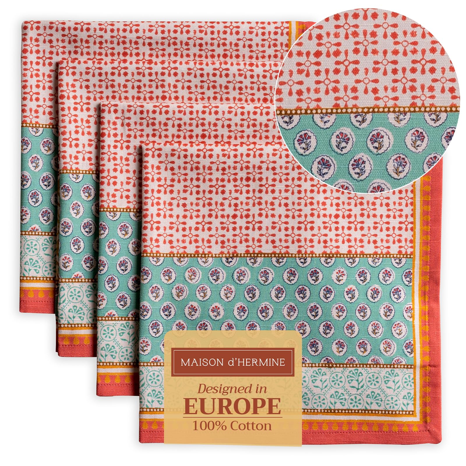 Maison d' Hermine Cloth Napkins Set of 4 100% Cotton Everyday Reusable Square Napkins Cloth Washable Kitchen Dinner Hotel Party Wedding Restaurant Spring Summer (Provence, 45 cm x 45 cm)