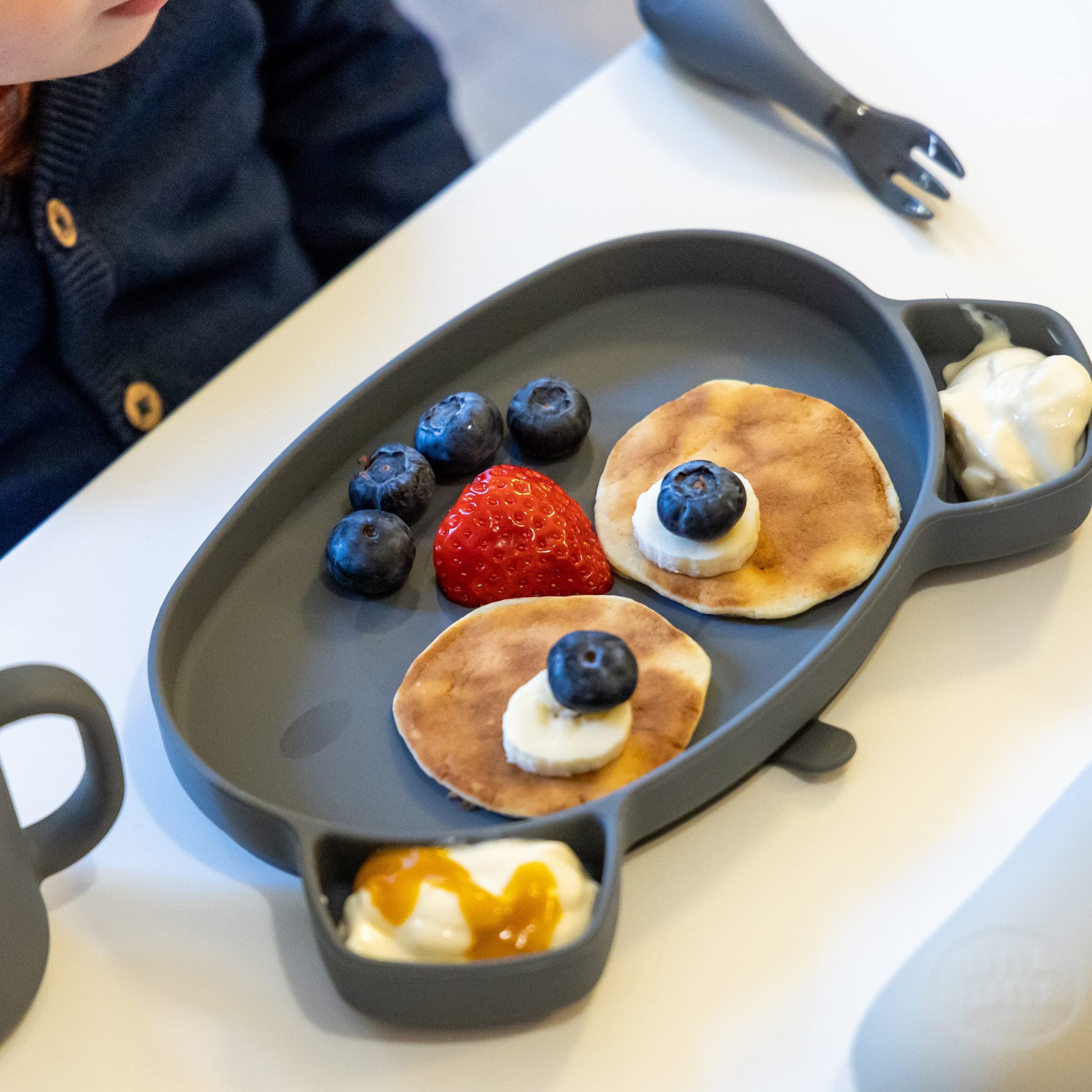 TUM TUM Set de Table Enfant, Assiette Ventouse pour Bébé Bol, Couverts Enfant, 6 m+, Kev le Koala, Gris