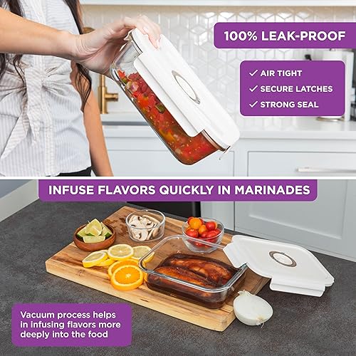 Miniatura 8 de HOLDN' STORAGE Contenedores de almacenamiento de alimentos al vacío, juego de 8 recipientes de vidrio y bomba electrónica, mantienen los alimentos