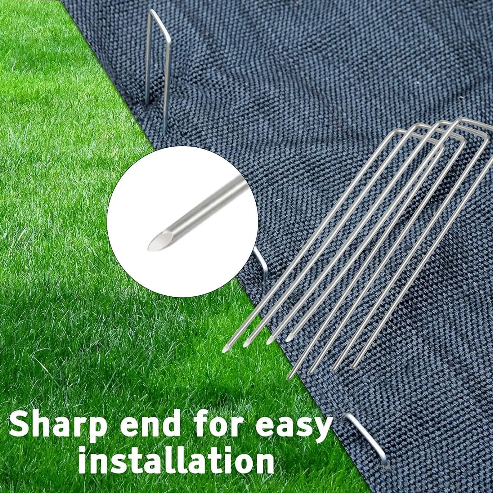 Lot de 200 agrafes de jardin + 200 joints, agrafes de paysage de pelouse de 15,2 cm de calibre 11 galvanisées en forme de U, goupilles de sol robustes pour décoration de tissu de gazon