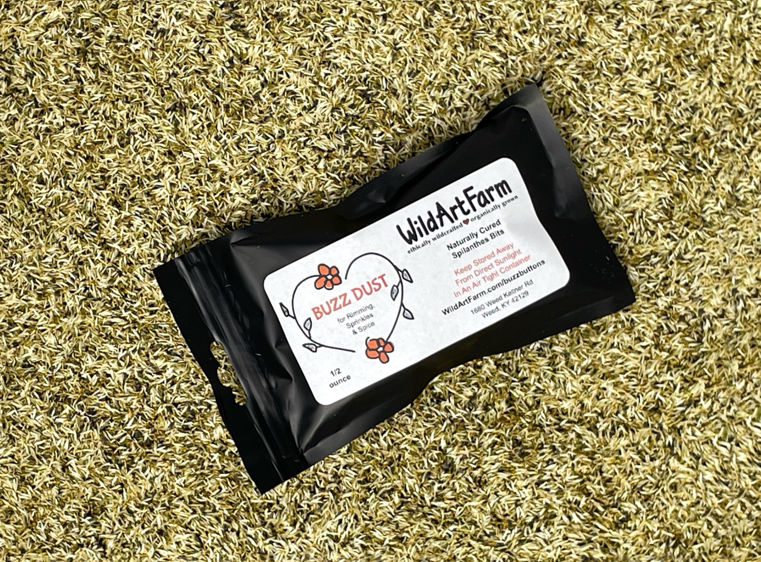 Wild Art Farm BUZZ DUST - Spilanthes Buzz Button Bits for Cocktail Sprinkles (Half Ounce), yellow