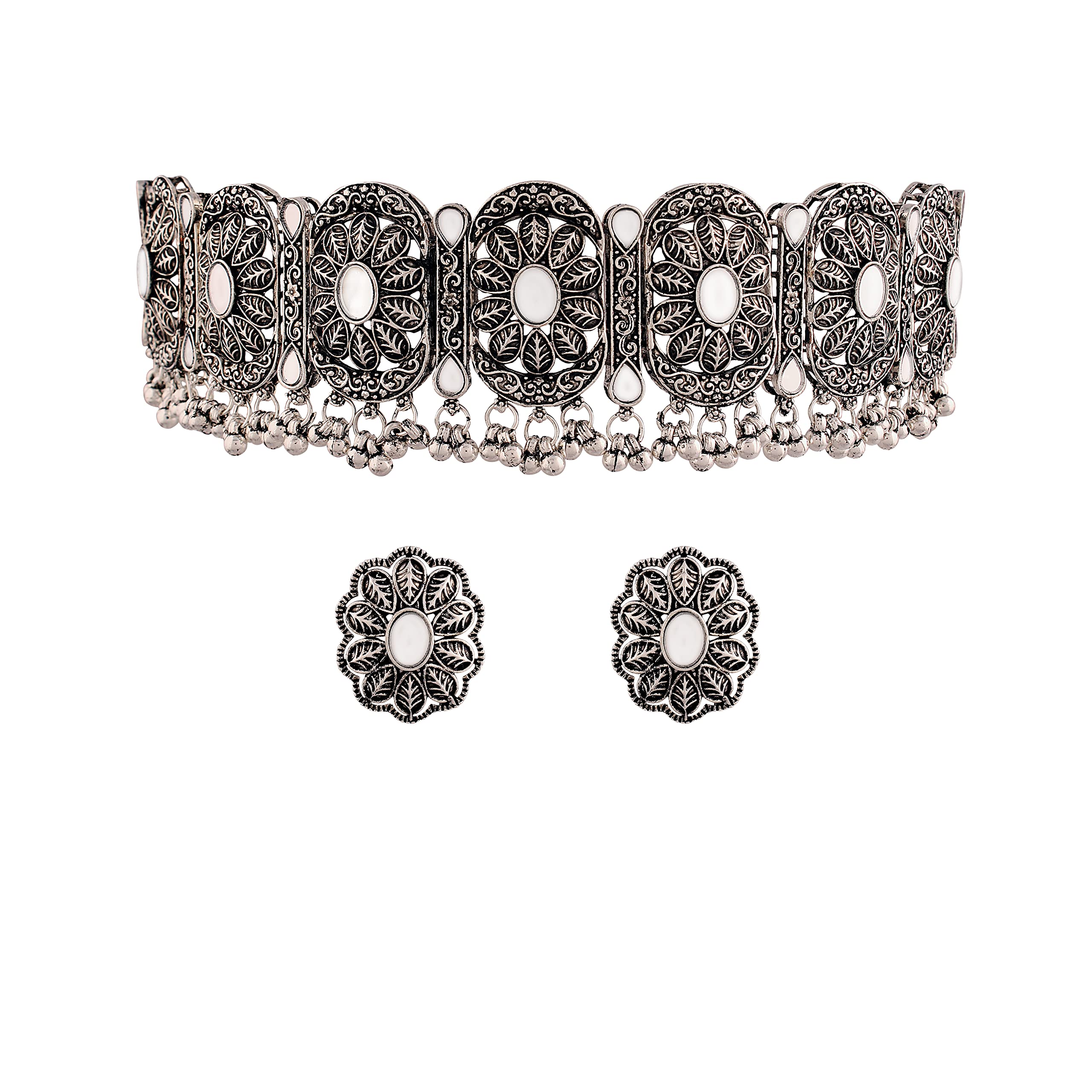 I Jewels Navratri Oxidised Silver Plated Afghani Choker Necklace Jewellery Set for Women (MC069) (B09RGZ7HBG) Amazon Price History, Amazon Price Tracker
