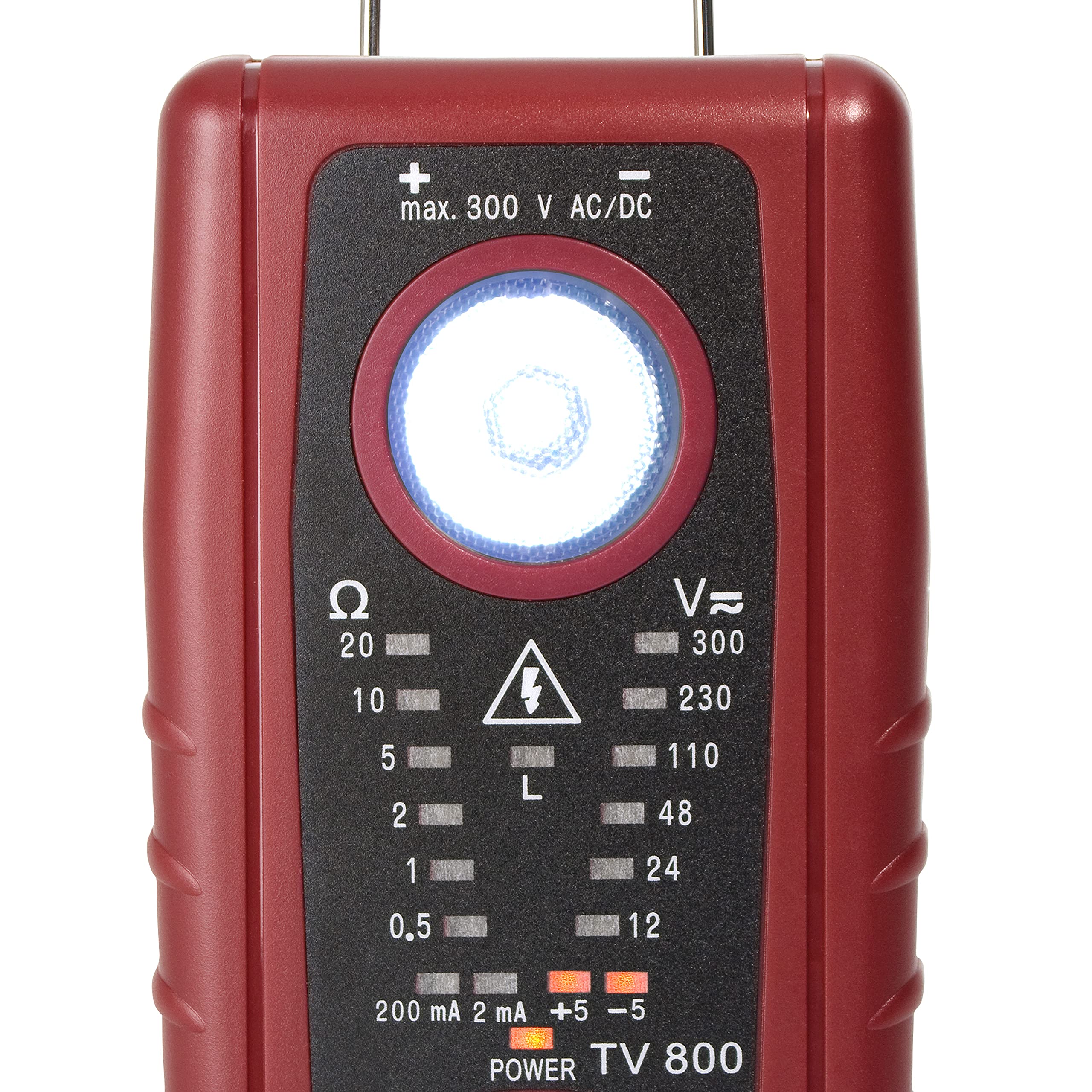 Testboy TV 800 Niederohmprüfgerät mit 200 mA gemäß EN 61557-4 (Durchgangstest inkl. Spannungstest bis zu 300 V AC/DC, integrierte hochleistungs LED, berührungsloser Spannungstester), Rot