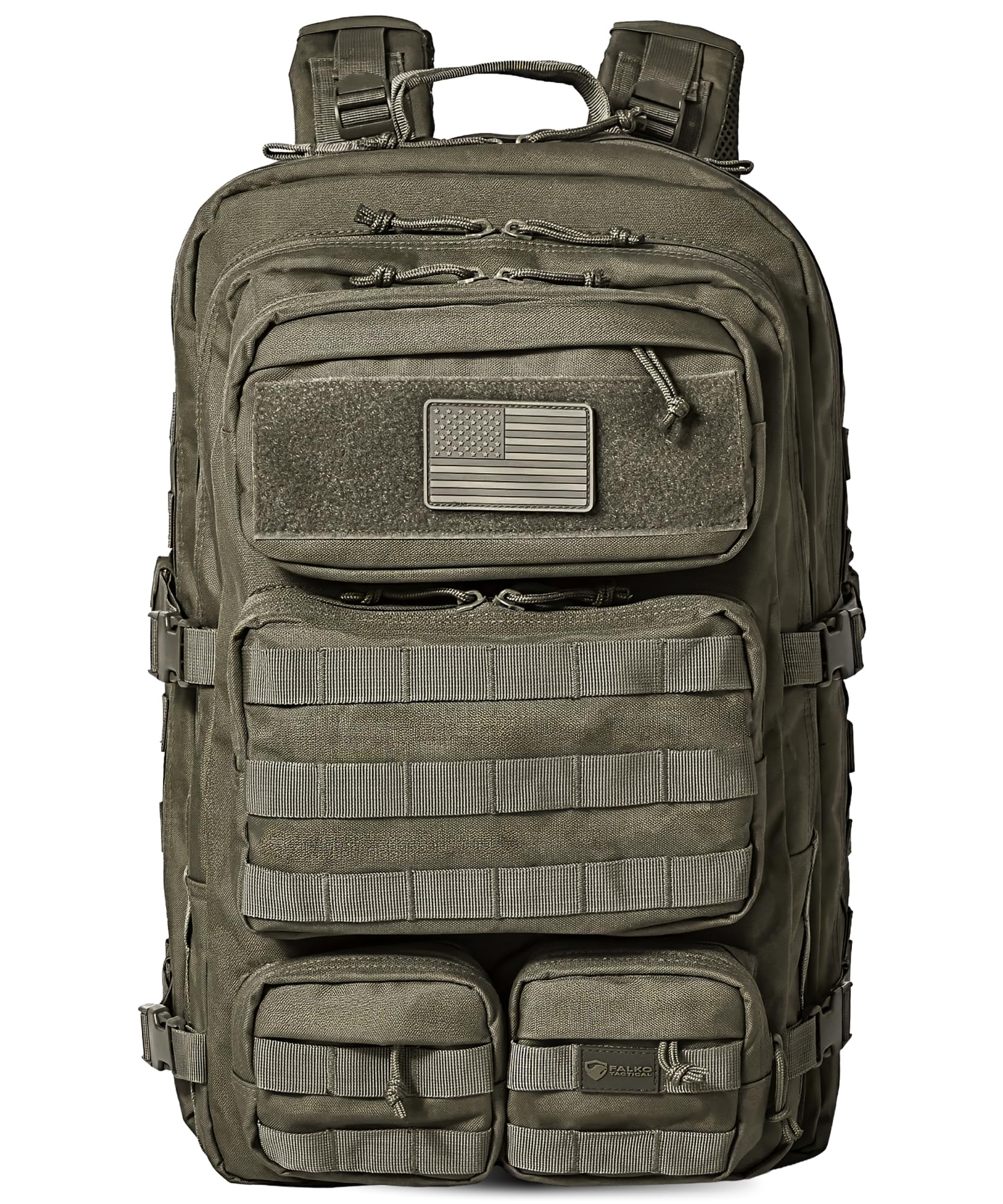 Falko, Zaino tattico per uomo e donna, 50 litri, 2,4 volte più resistente, grande zaino militare Molle, zaino di sopravvivenza per attività all'aperto, Ranger Green, Large