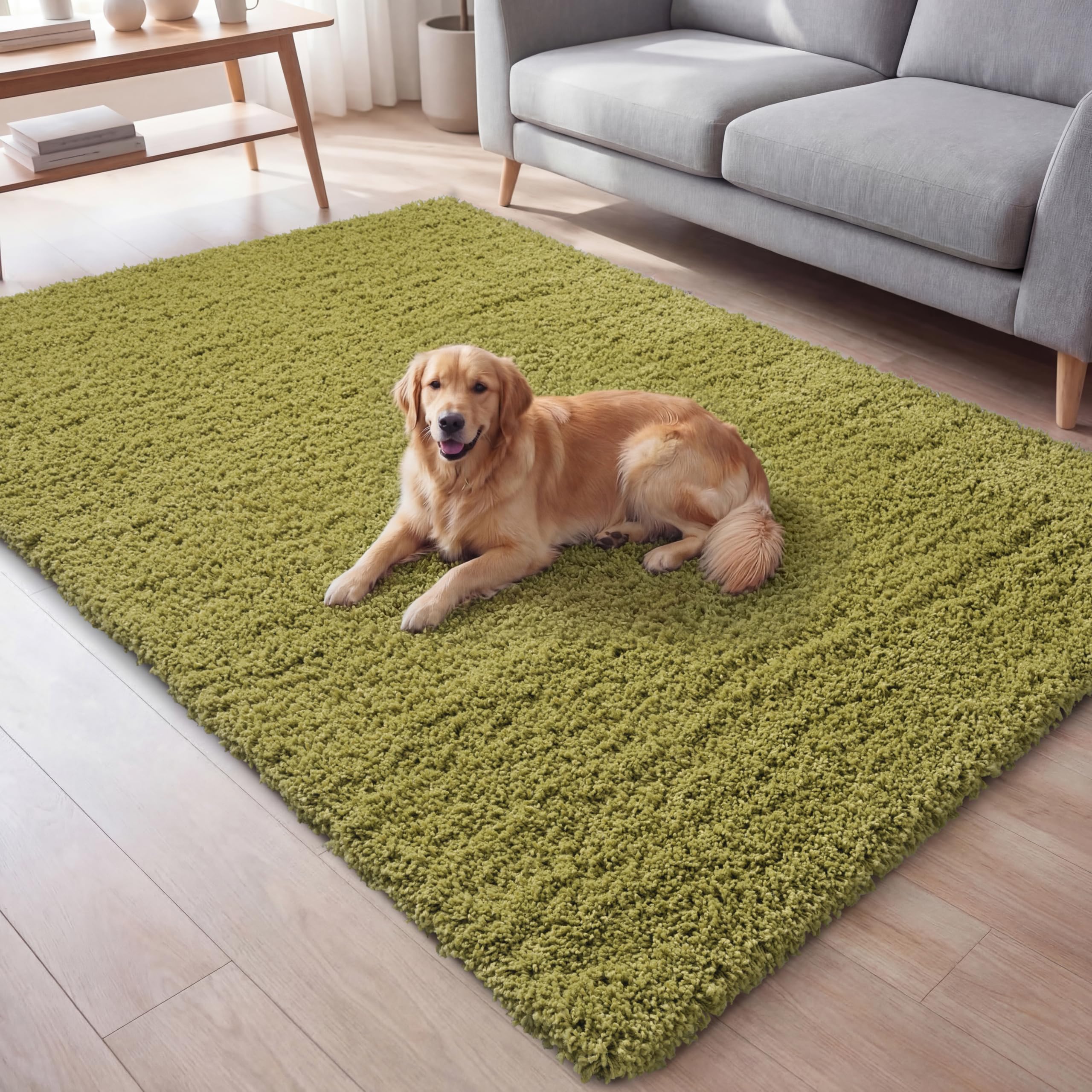 Ruglenza Shaggy Area Rug 200x290 cm Green - Extra Large Fluffy Rug, Ultra Thick 45mm Deep Pile, OEKO-TEX Certified, Soft Shaggy Carpet with Jute Backing, Ideal for Living Room & Bedroom