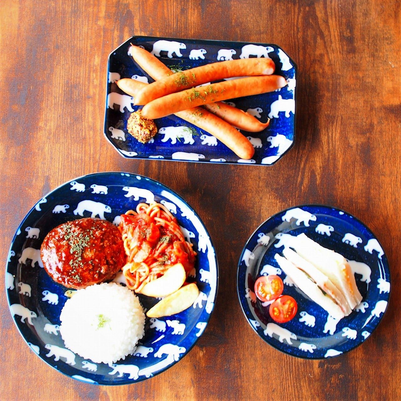 Minorutouki Polar Bear Lightweight Bread Plate Navy Set of 2 φ6.56×H0.88in 13.12oz Made in Japan