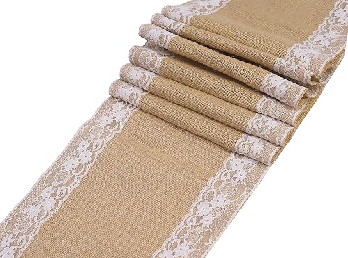 Miniatura 5 de MDS - 5 caminos de mesa de arpillera 100% natural de 12 x 108 pulgadas con encaje, camino rústico de yute bohemio vintage para bodas, recepciones,