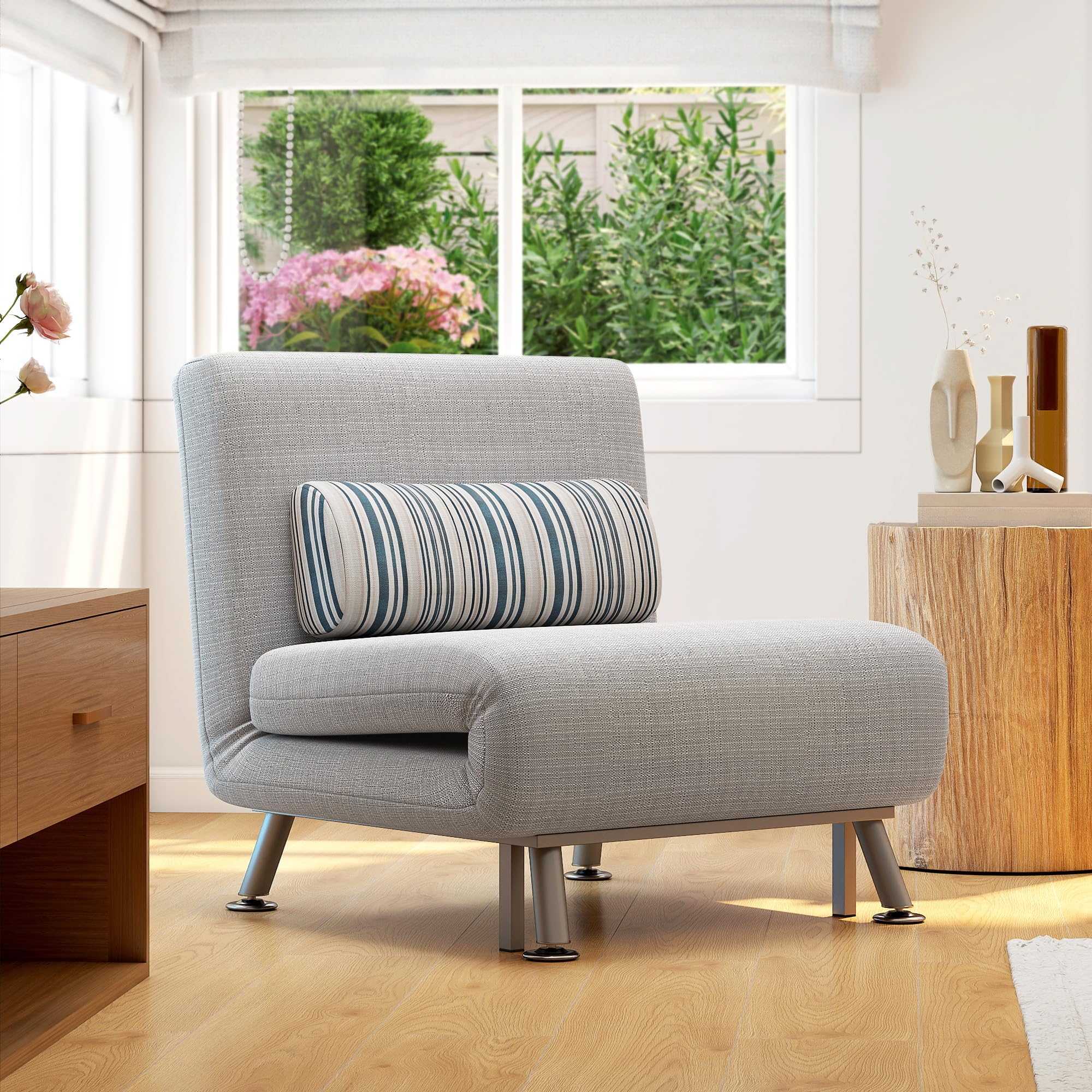 HOMCOM Canapé-lit Convertible, Tissu en Lin, Acier, Mousse éponge, Gris, 185 x 75 cm