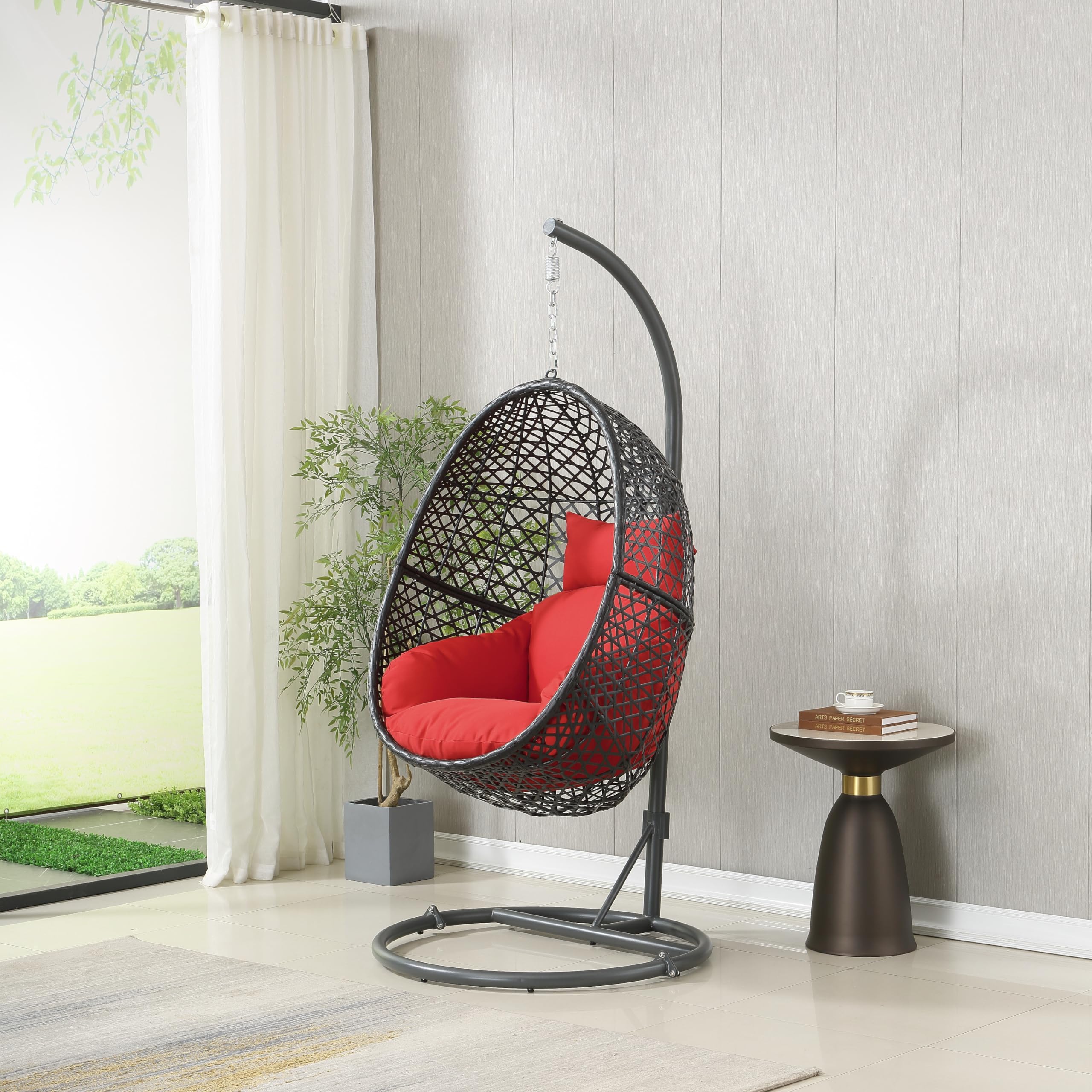 GOWE Patio PE Rattan Swing Chair with Stand for Balcony, Courtyard
