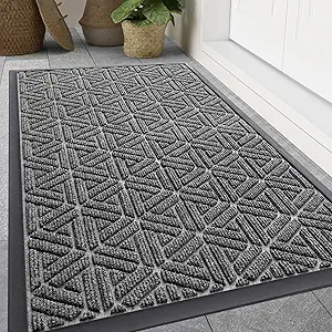 Smiry Front Door Mat Outside Entrance, Heavy Duty Natural Rubber Doormat, Trap Dirt and Moisture Easy Clean Low Profile Patio Porch Welcome Floor Mats for Entry, 47x32 Inch, Silver Grey