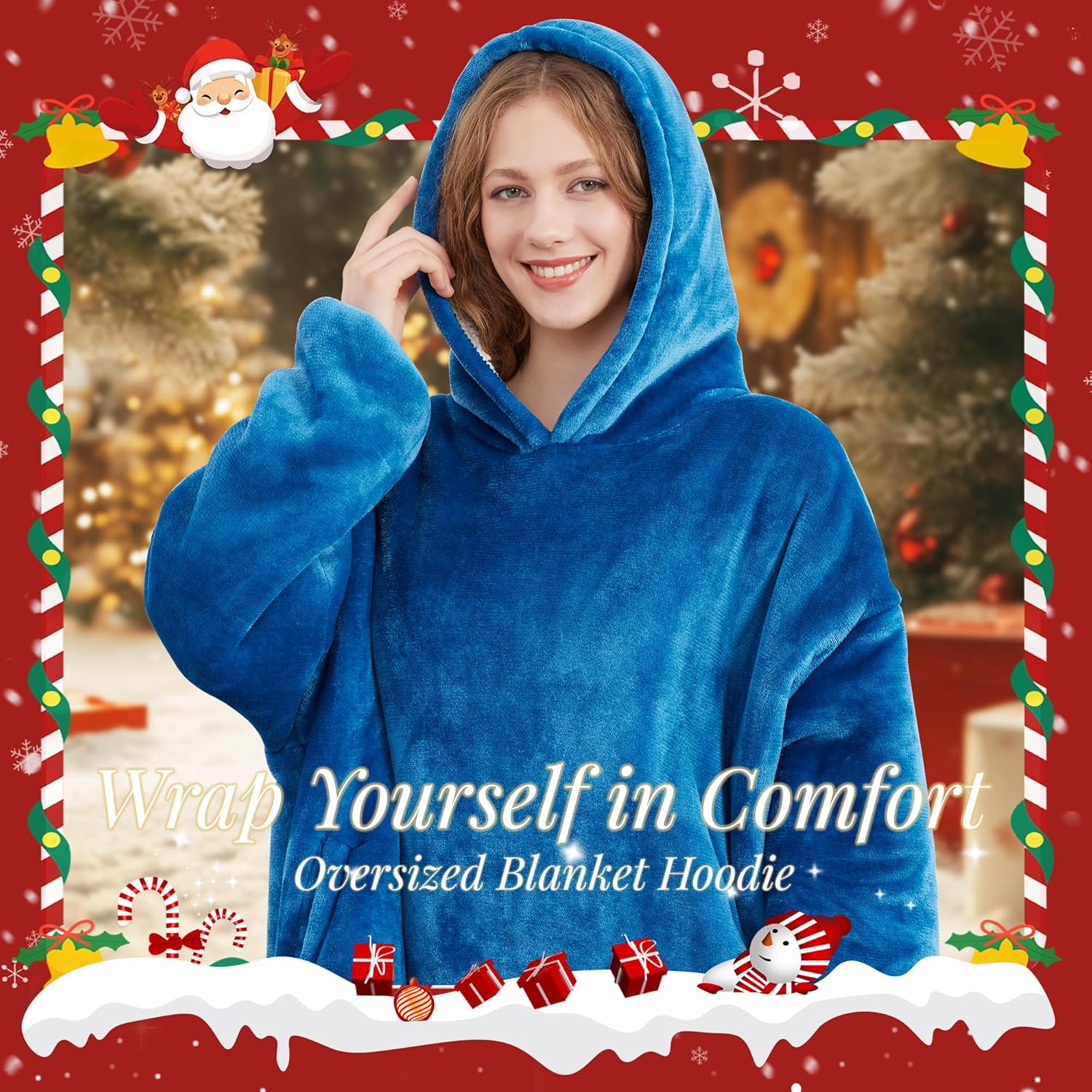 AmyHomie Wearable Blanket Hoodie for Adults & Teens,Oversized Sherpa Hooded Blanket,Warm Cozy Blanket Sweatshirt as Christmas Birthday Gifts for Women Men - Image 6