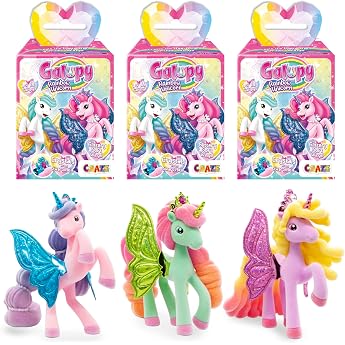 GALUPY Rainbow Unicorn 3-pack - unicorn toys to collect, unicorn figures with glitter wings & Swarovski Kristal