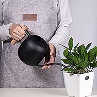 Vista 2 de IMEEA Regadera para plantas de interior, regadera de acero inoxidable de 40 onzas con boquilla larga y mango de madera (negro)