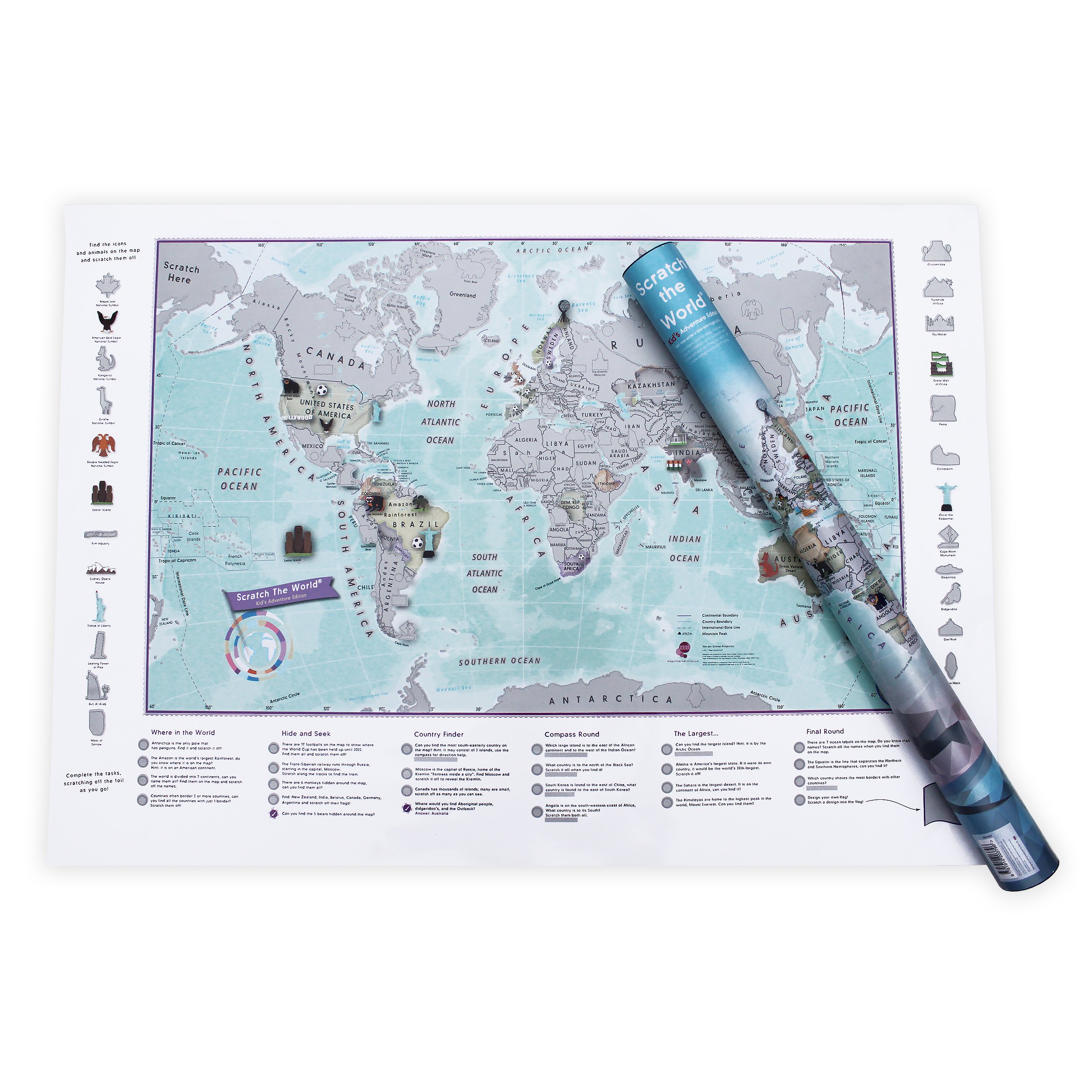 Scratch the World® children's activity adventure world map - scratch off the map and explore the world