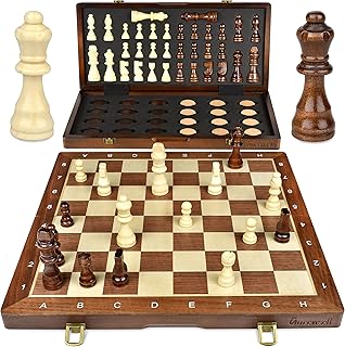 15” Tournament Chess Set – Professional Chess Board for Adults and Kids – Magnetic Chess Set 2 in 1 – Chess and Checkers Board Game – 15” Magnetic Chess Board with Wooden Chess Pieces