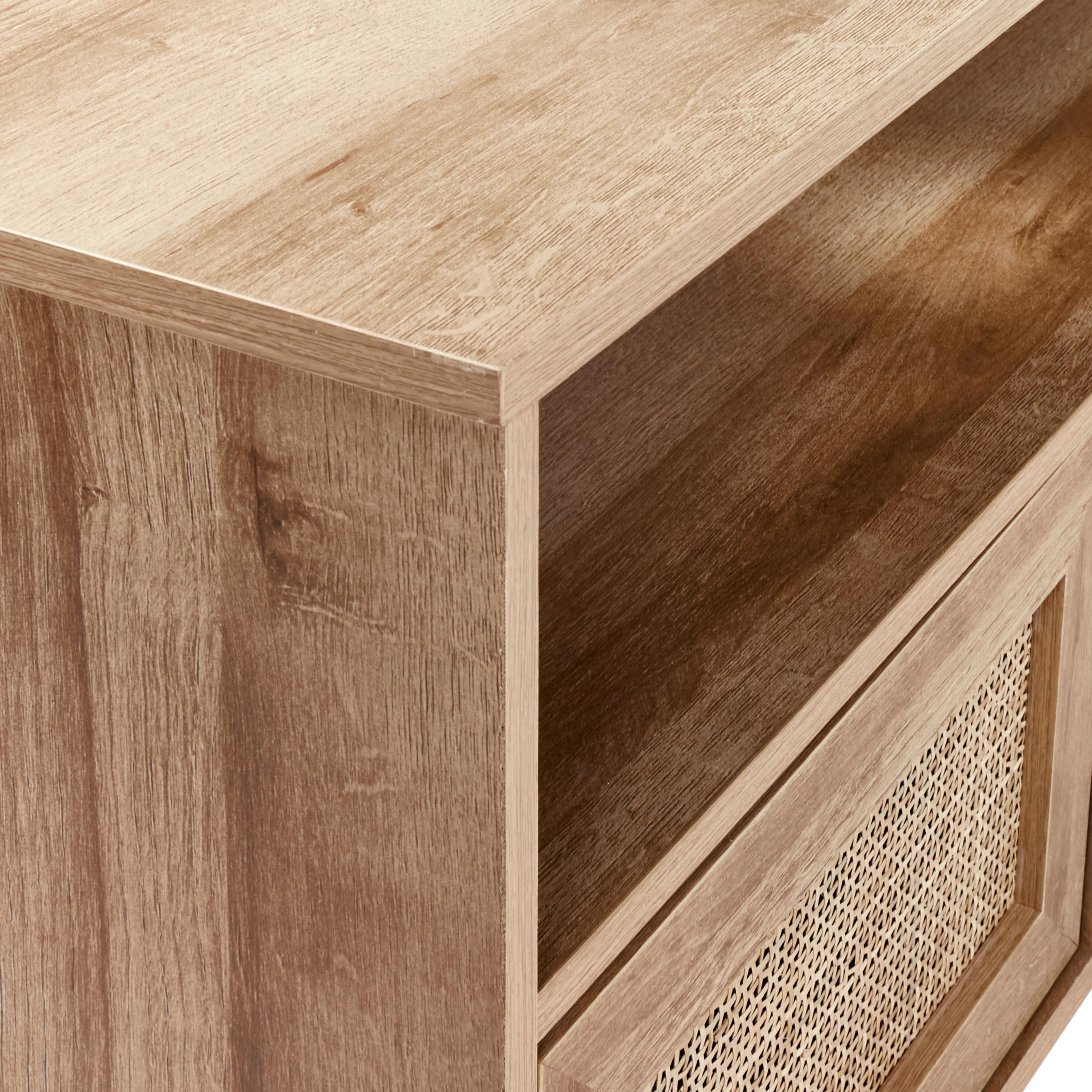 Beliani Mueble Flotante para baño Boho Frente de ratán Trenzado 86 x 45 cm Madera Clara Rosell