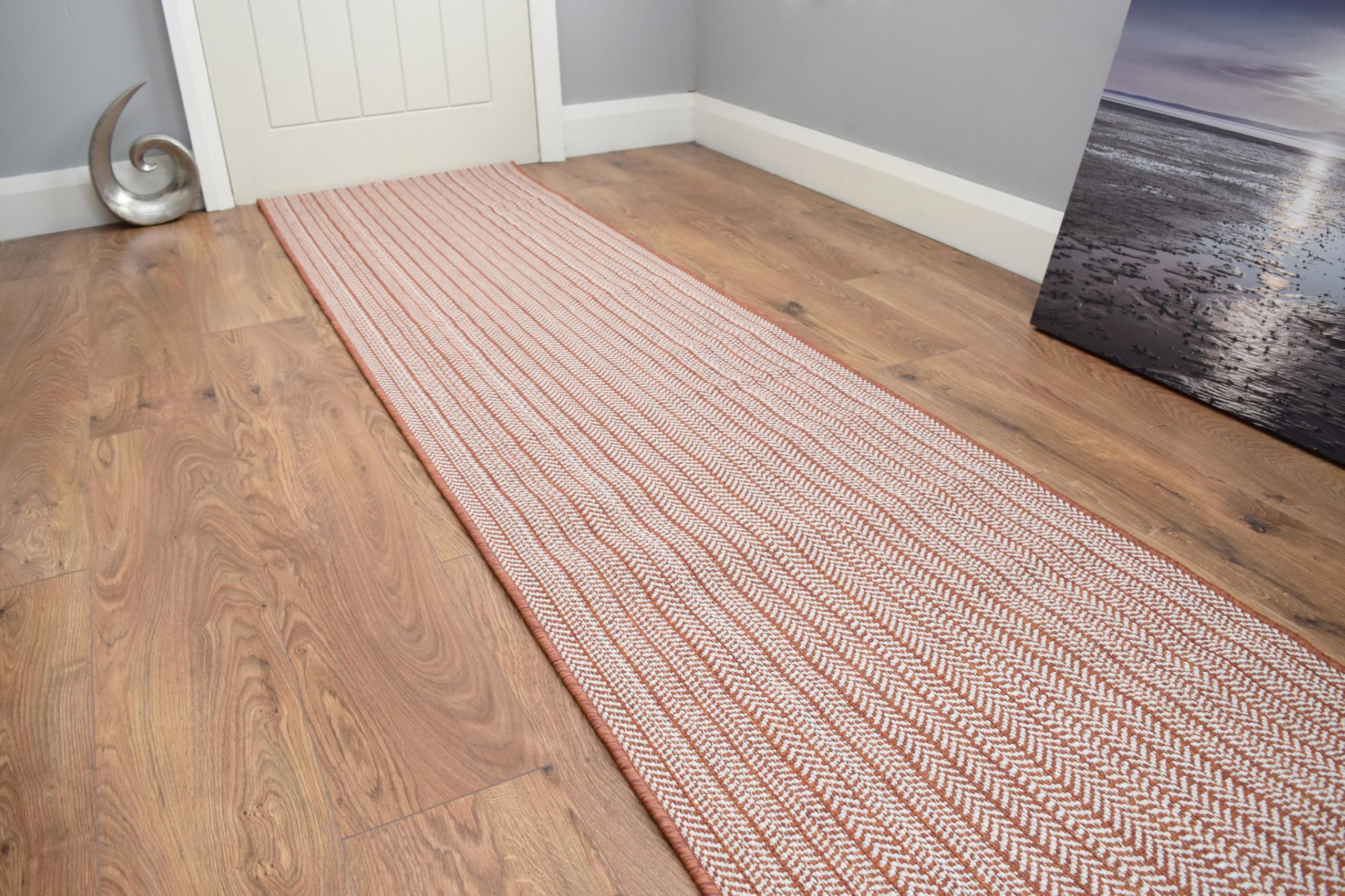 SrS Rugs® Luna Flatweave Collection, Reversible Indoor Outdoor Runner Rug for Hallway, Kitchen, and Entrance. Smooth Soft 2mm Depth Pile. 70cm Wide. Any Length (Woven Terracotta, Length: 26' (792cm))