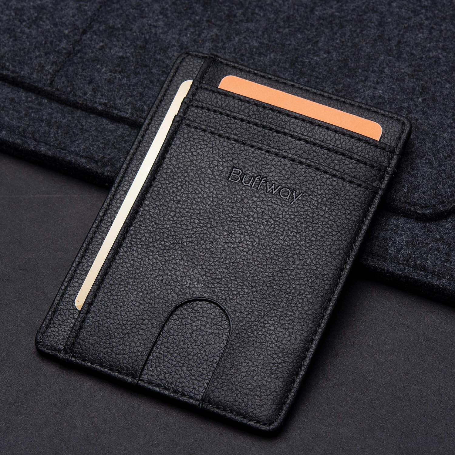 Buffway Slim Minimalist Front Pocket RFID Blocking Leather Wallets for Men Women