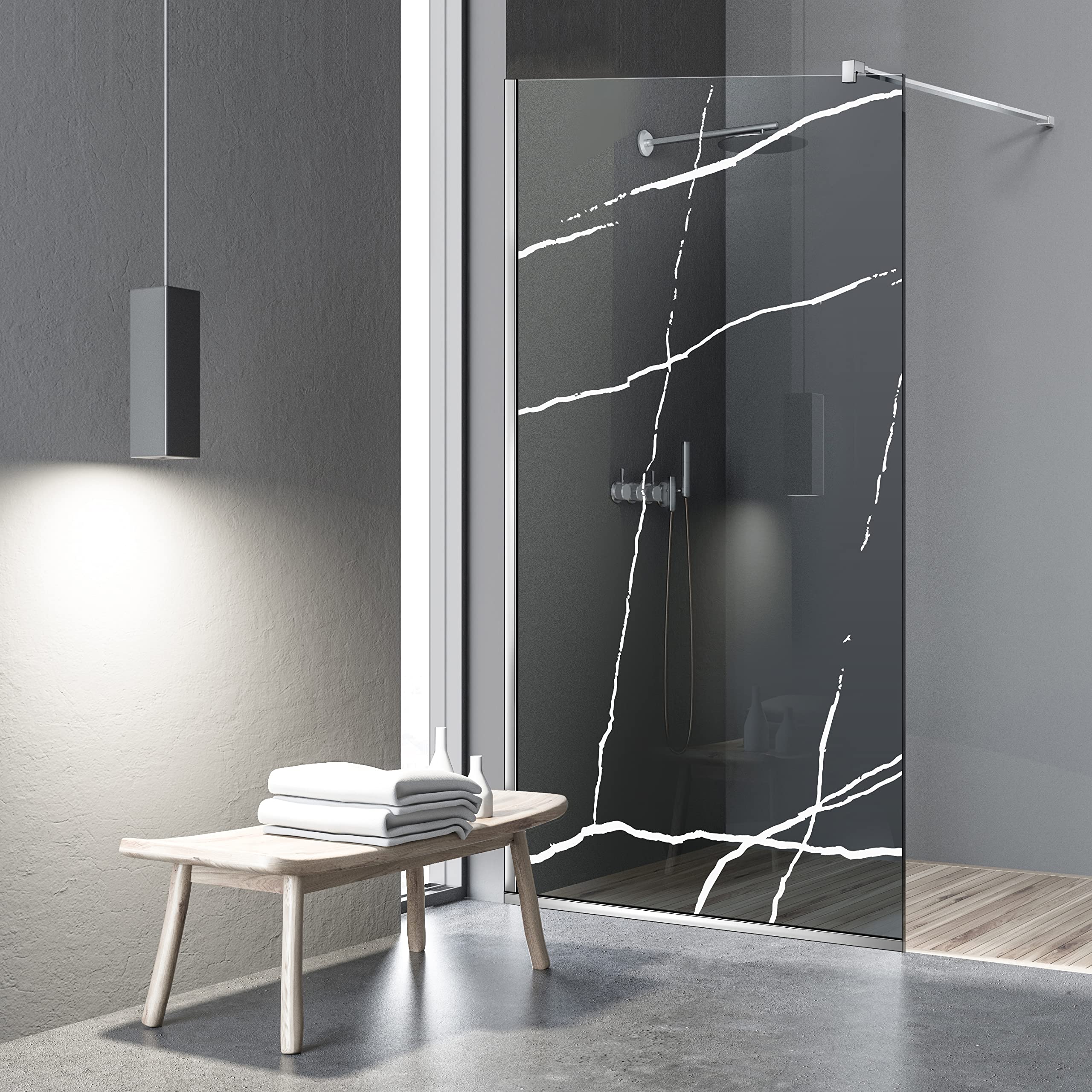 Aqua Roy INOX Modell Marmor 100cm ab 70/80/90/100/110/120 Walk in Duschwand Sicherheitsglas Grau 8mm Duschabtrennung für Nassraum Nano beschichtet sandgestrahlt Muster (100x195cm)