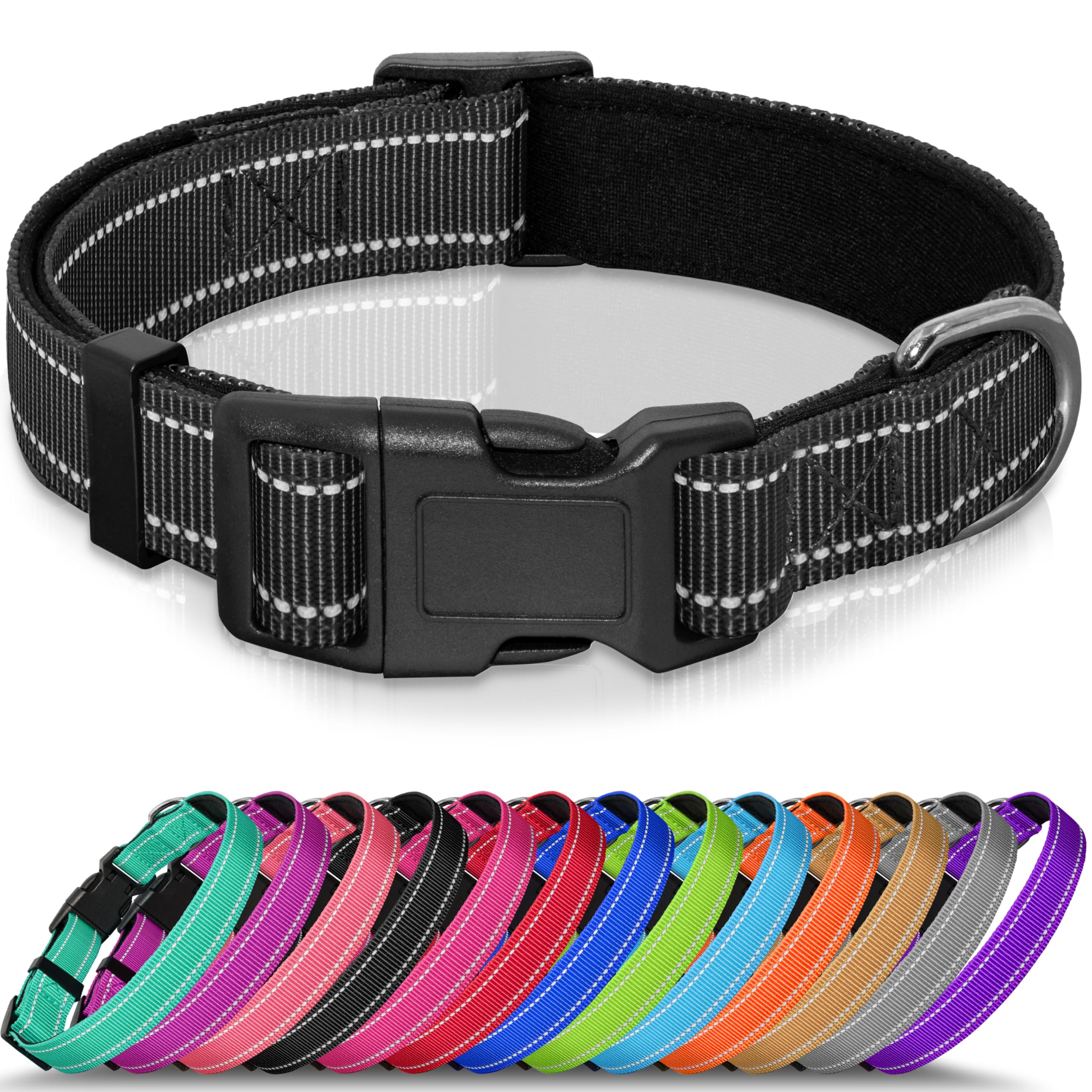 Seyezo Reflective Dog Collar, Soft Neoprene Padded Pet Collar for Small, Medium, Large Dogs, Adjustable Puppy Collars with Quick Release Buckle, Safe