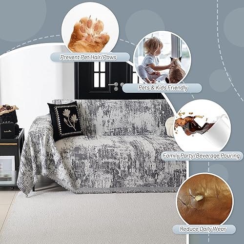 Miniatura 3 de MYSKY HOME Funda de sofá modular, color gris oscuro, fundas de sofá geométricas abstractas para sofá seccional en forma de L, protector de sofá de