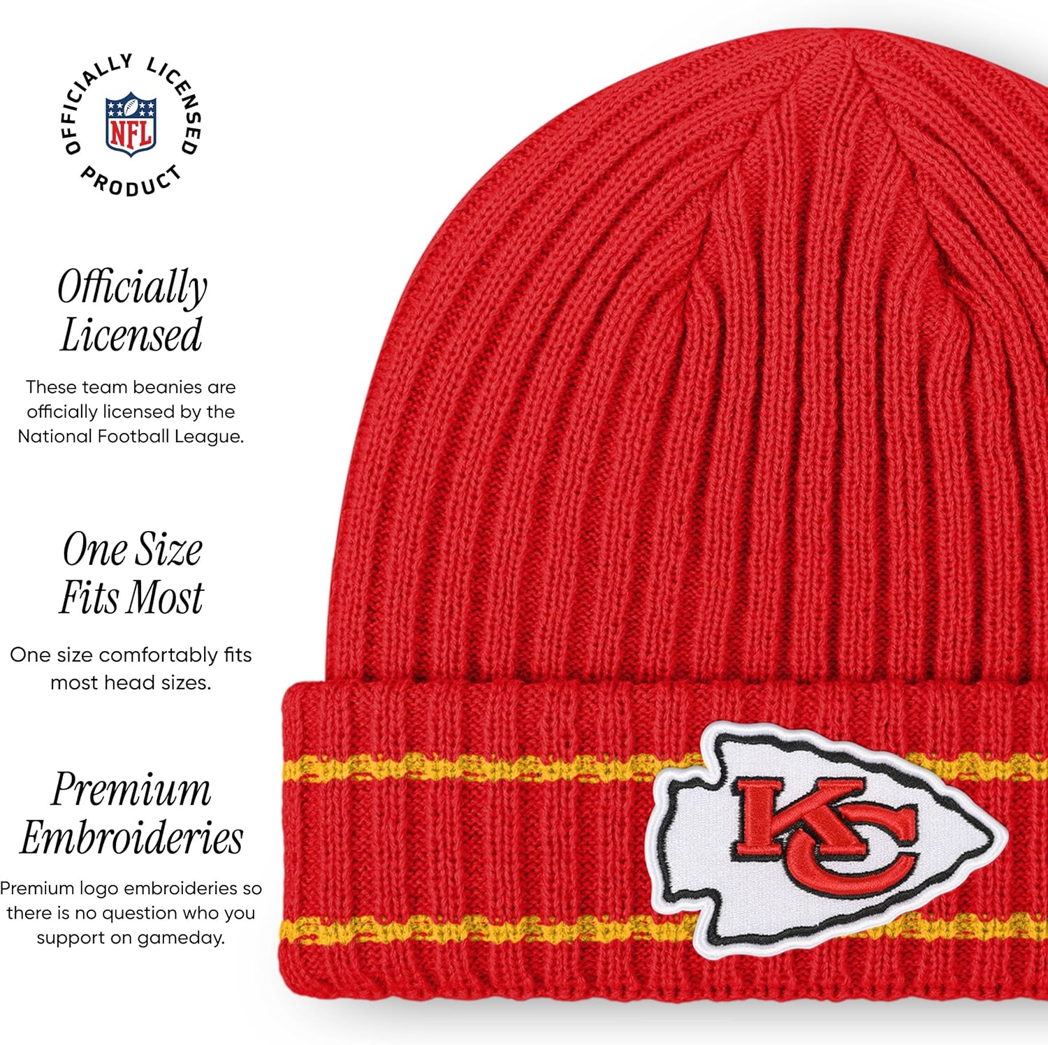 FOCO NFL Mens NFL Team Logo Ribbed Beanie Hat - Image 4