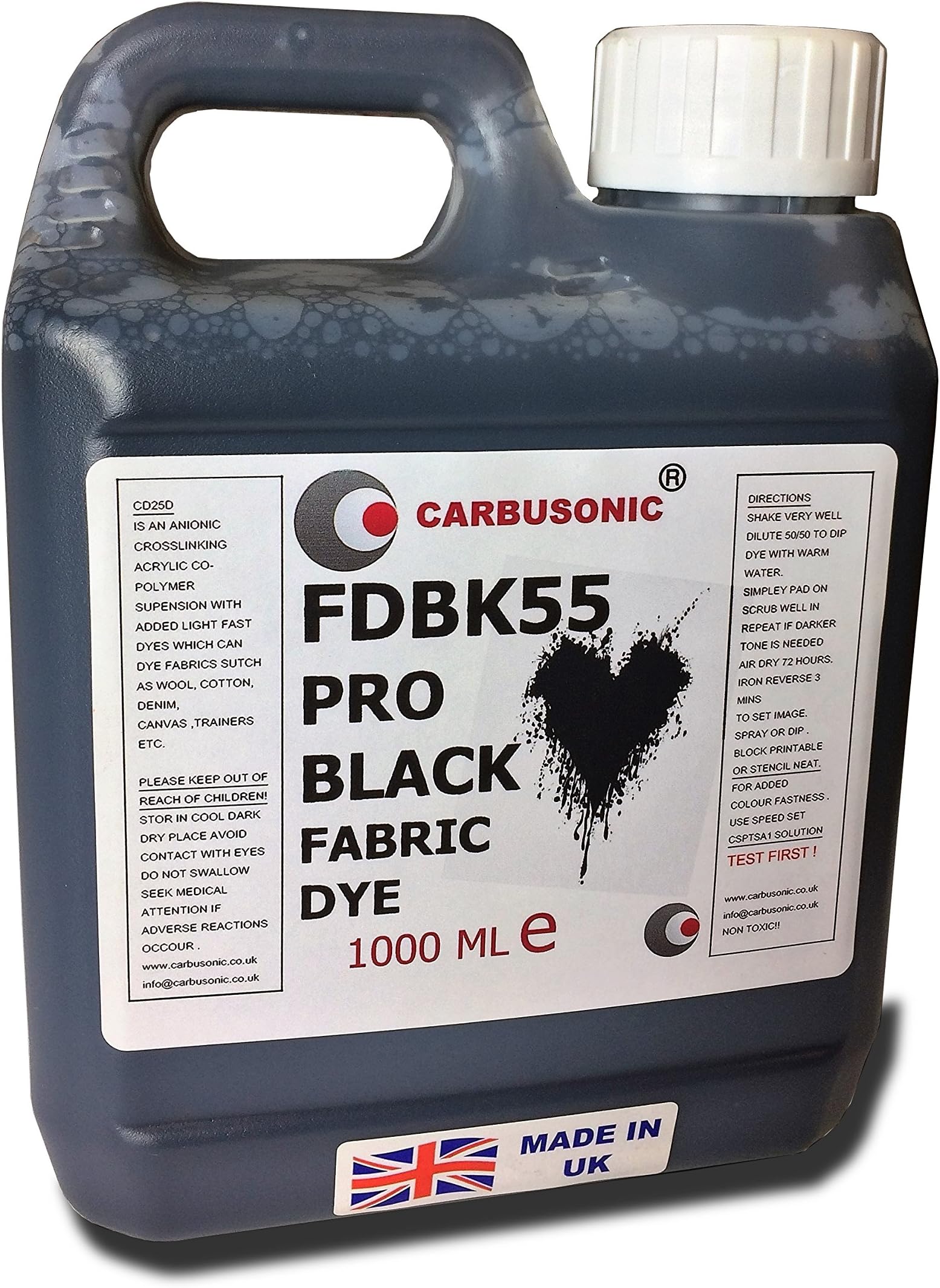 Liquid Fabric Dye Black, Clothes, Denim, Handbags,Spray, Dip, Batik, 1 Litre